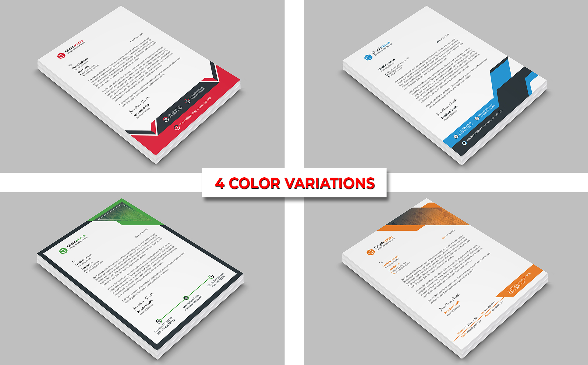 Download Фирменный стиль "4 in 1 Letterhead Bundle - Corporate Identity Template" / 4 in 1 Letterhead Bundle - Corporate Identity Template - Фирменный стиль letter,letterhead,bundle,4in1,psd,ai,flyer,brochure,business,corporate,clean,card,dl,identity,postcard,design,graphic,blue,green,red