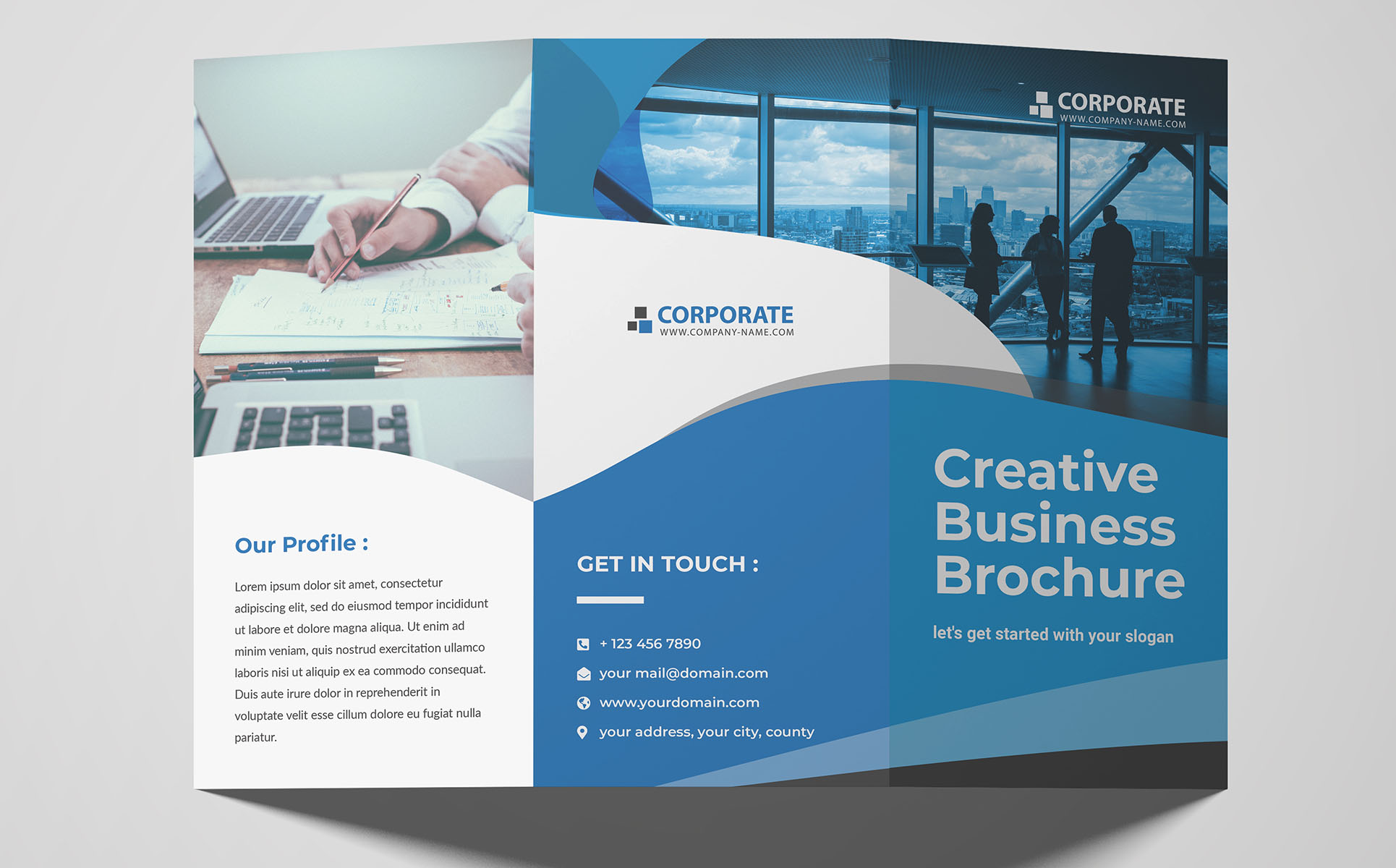 Download Фирменный стиль "Trifold Brochure Design Main Image - Corporate Identity Template" / Trifold Brochure Design Main Image - Corporate Identity Template - Фирменный стиль на тему графика advertising,agency,branding,brochure,business,business brochure,clean,company,corporate,creative,customizable,financial,indesign,marketing,modern,multipurpose,print,print ready,pro