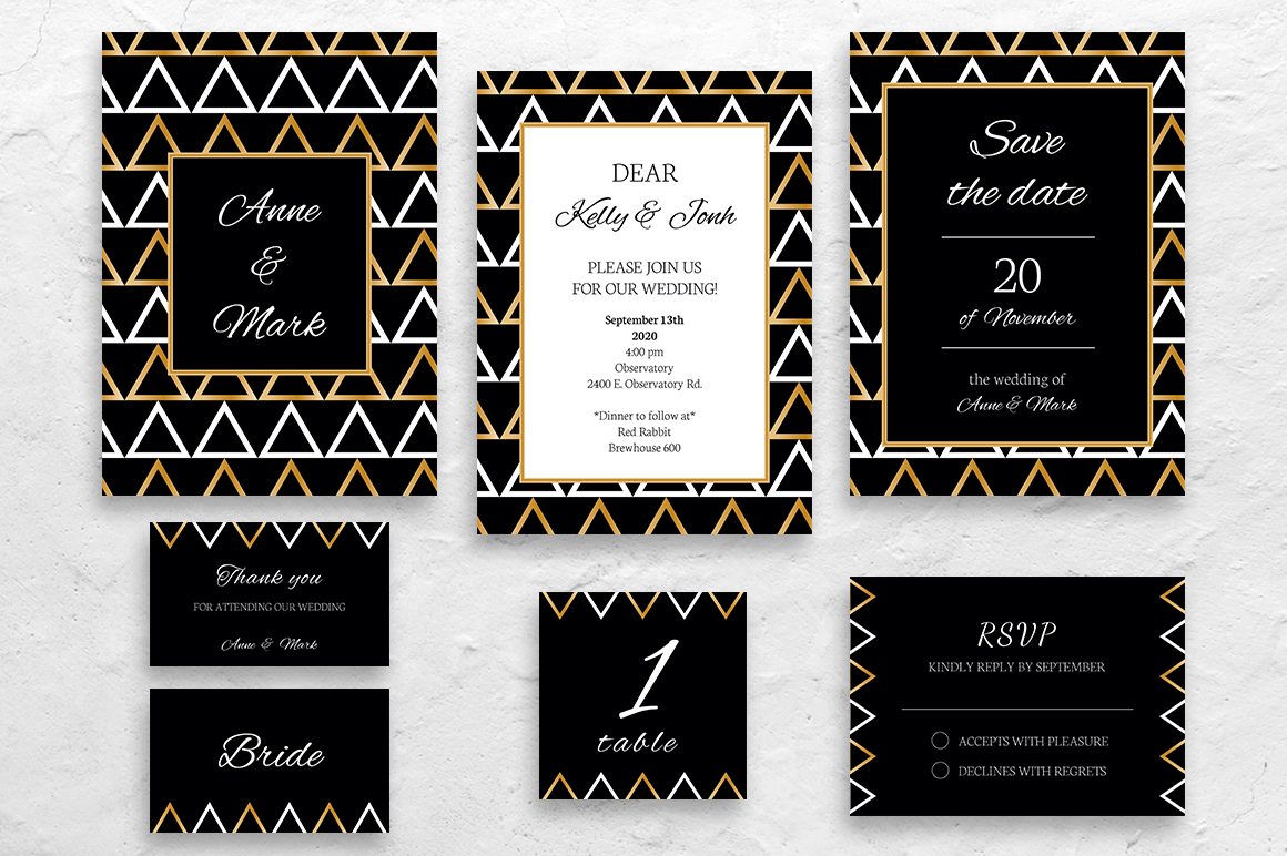 Download Фирменный стиль "Stylish geometry wedding collection - Corporate Identity Template" / Stylish geometry wedding collection - Corporate Identity Template - Фирменный стиль на тему графика wedding,invitation,invite,card,collection,gold,black,premium,elegant,rsvp,geometry,printable,customizable,bingo,ceremony,vector,template,design,stylish,psd