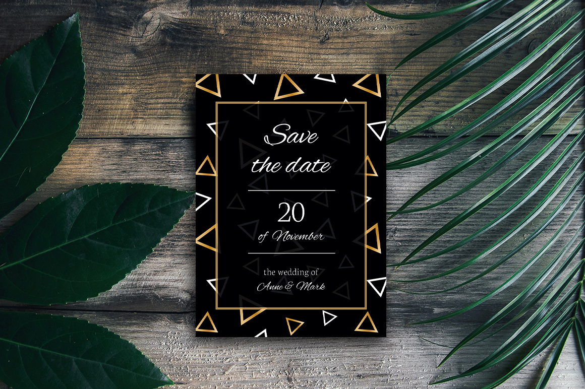 Download Фирменный стиль "Elegant Geometry Wedding Invitations and Cards - Corporate Identity Template" / Elegant Geometry Wedding Invitations and Cards - Corporate Identity Template - Фирменный стиль на тему графика wedding,invite,invitation,card,elegant,stylish,rsvp,date,ceremony,party,gold,geometry,triangles,pattern,premium,vector,psd,template,bingo,golden