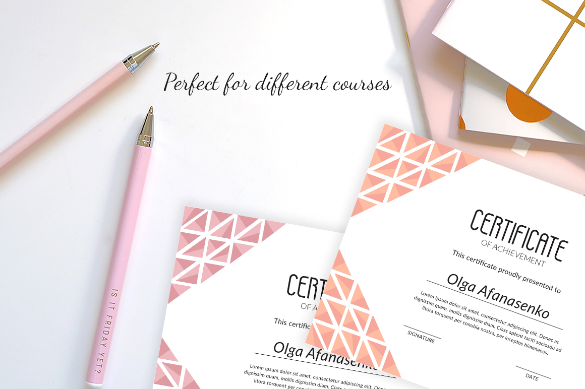 Download Шаблон сертификата "Modern and Fun Certificate Template" / Modern and Fun Certificate Template - Шаблон сертификата на тему графика certificate,template,psd,ai,vector,triangles,pastel,cute,modern,elegant,accomplishment,achievement,graduation,online,course,customizable,digital,diploma,printable,school