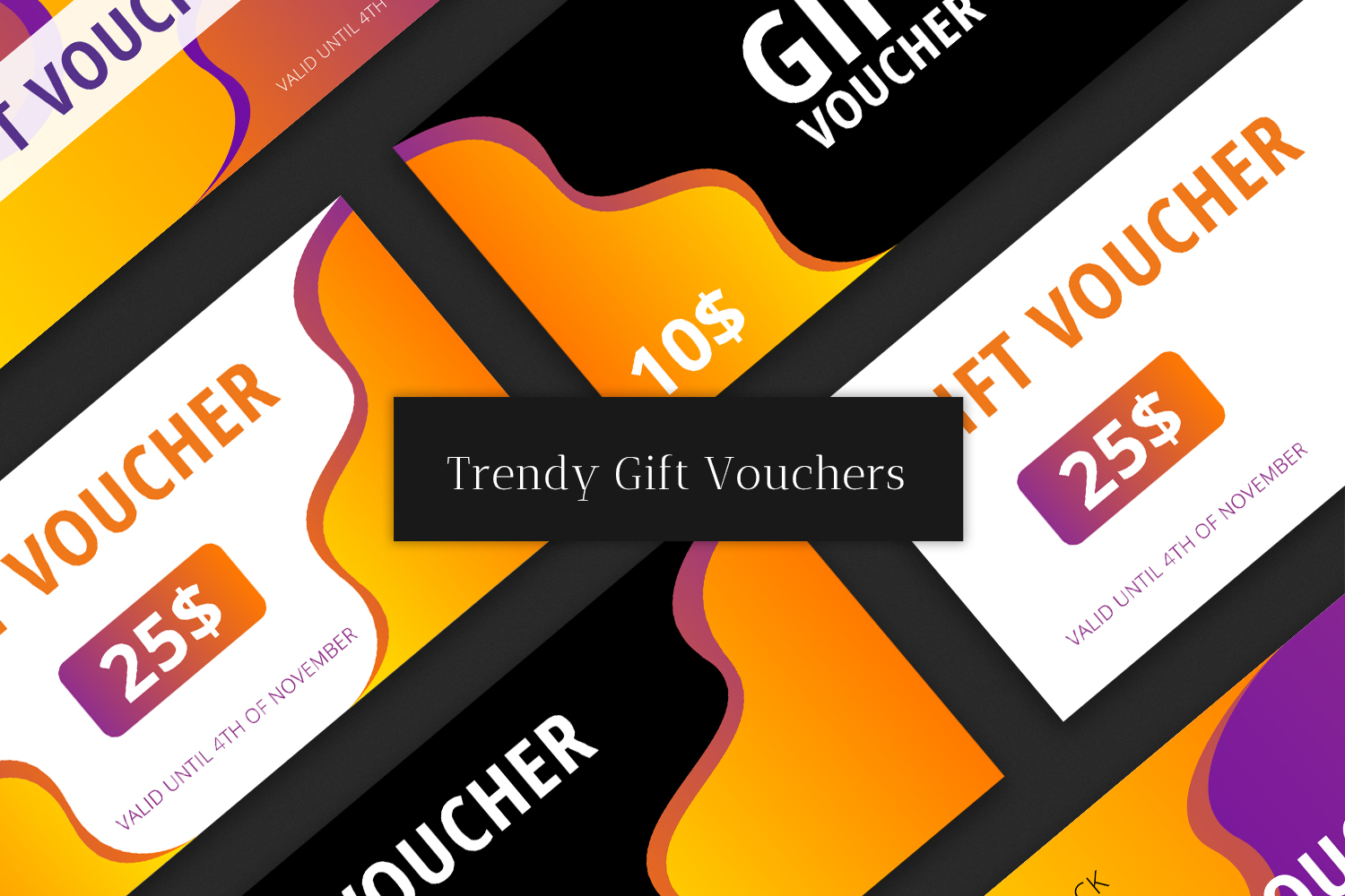 Download Фирменный стиль "Trendy Gift Vouchers Bundle - Corporate Identity Template" / Trendy Gift Vouchers Bundle - Corporate Identity Template - Фирменный стиль на тему графика voucher,card,advertisement,gift,trendy,fun,vivid,multicolored,template,gradient,unique,business,commercial,marketing,promotion,shop,store,vector,ai,bundle