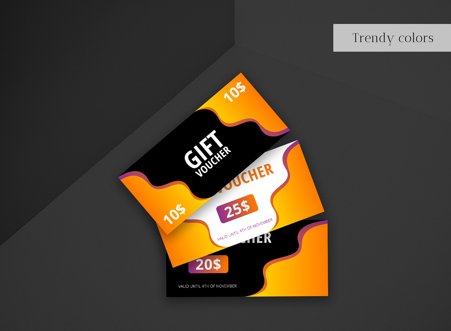 Download Фирменный стиль "Trendy Gift Vouchers Bundle - Corporate Identity Template" / Trendy Gift Vouchers Bundle - Corporate Identity Template - Фирменный стиль на тему графика voucher,card,advertisement,gift,trendy,fun,vivid,multicolored,template,gradient,unique,business,commercial,marketing,promotion,shop,store,vector,ai,bundle