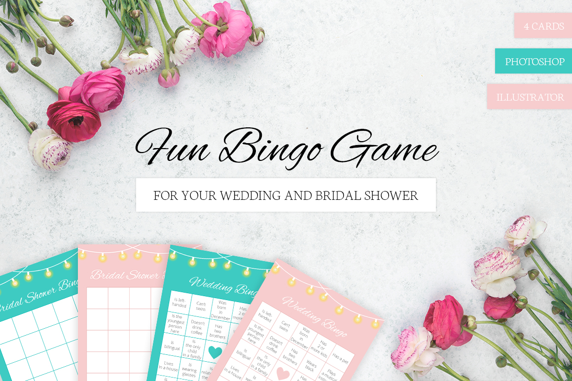 Download Фирменный стиль "Fun bingo game for your wedding and bridal shower - Corporate Identity Template" / Fun bingo game for your wedding and bridal shower - Corporate Identity Template - Фирменный стиль на тему графика craft,wedding,bingo,game,card,vector,template,stylish,customizable,print,ceremony,photoshop,bridal,guest,lamps,garlands,pink,tiffany,psd,bride