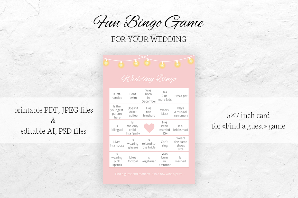 Download Фирменный стиль "Fun bingo game for your wedding and bridal shower - Corporate Identity Template" / Fun bingo game for your wedding and bridal shower - Corporate Identity Template - Фирменный стиль на тему графика craft,wedding,bingo,game,card,vector,template,stylish,customizable,print,ceremony,photoshop,bridal,guest,lamps,garlands,pink,tiffany,psd,bride