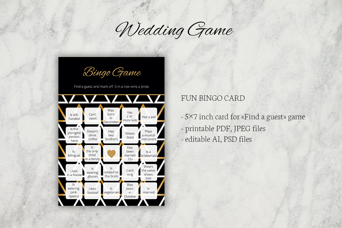 Download Фирменный стиль "Bingo Cards for Wedding and Bridal Shower - Corporate Identity Template" / Bingo Cards for Wedding and Bridal Shower - Corporate Identity Template - Фирменный стиль на тему графика wedding,bingo,card,game,vector,template,geometry,stylish,craft,bridal,customizable,gold,printable,golden,fun,photoshop,triangle,guest,elegant,luxurious