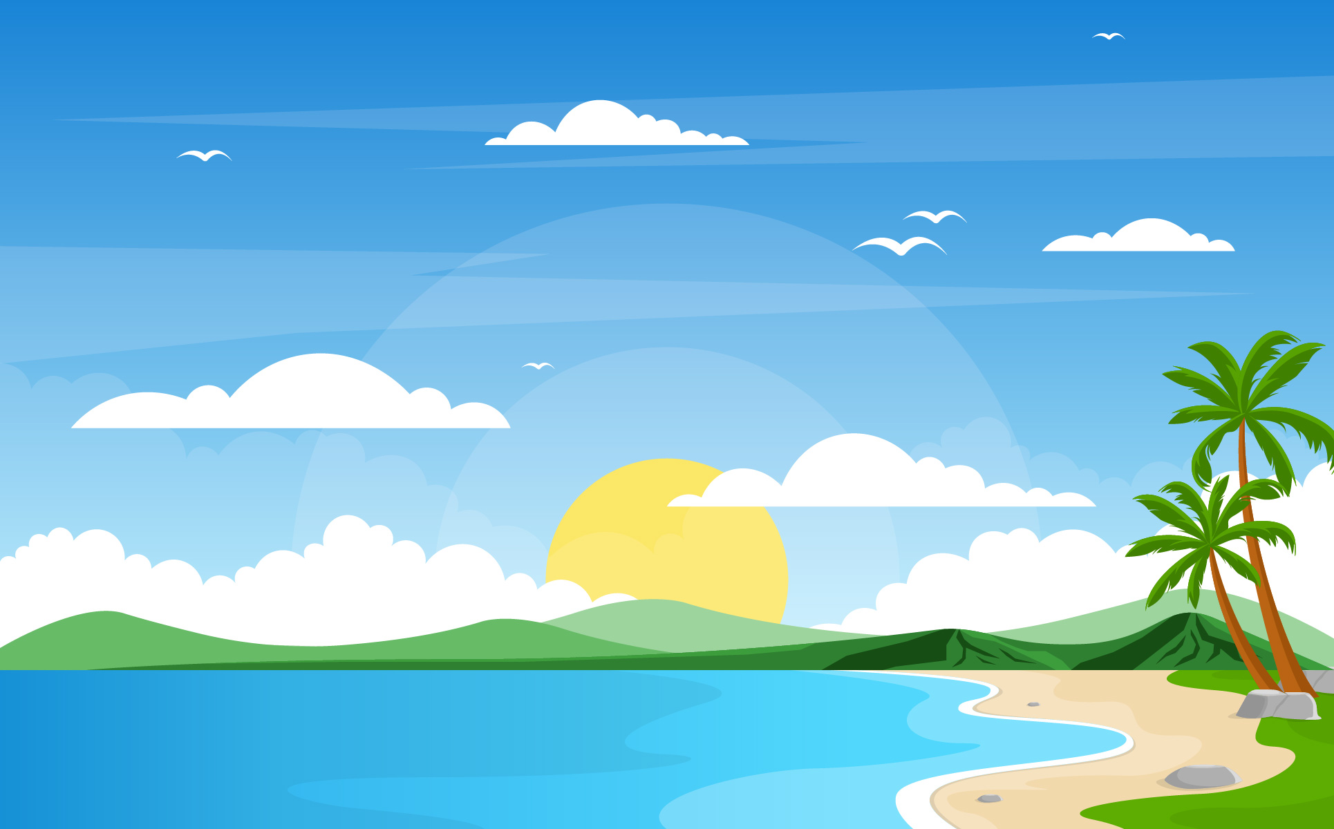 Download Иллюстрация "Vacation in Tropical Beach Palm Tree - Illustration" / Vacation in Tropical Beach Palm Tree - Illustration - Иллюстрация на тему графика vacation,tropical,beach,sea,palm,tree,summer,landscape,panorama,sand,holiday,travel,exotic,nature,seascape,summertime,coconut,tourism,paradise,coastline