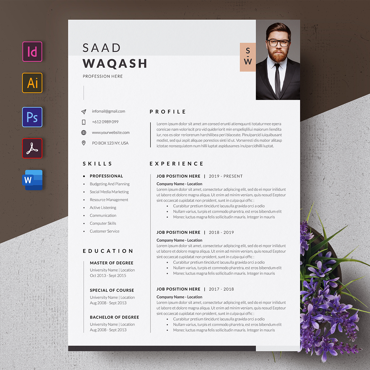 Download Резюме "Clean CV Resume Template" / Clean CV Resume Template - Резюме на тему графика cv,simple,resume,template,job,professional,curiculum,vitae,clean,modern,minimalist,indesign,photoshop,illustrator,word,layout,experience,minimal,portfolio,elegant