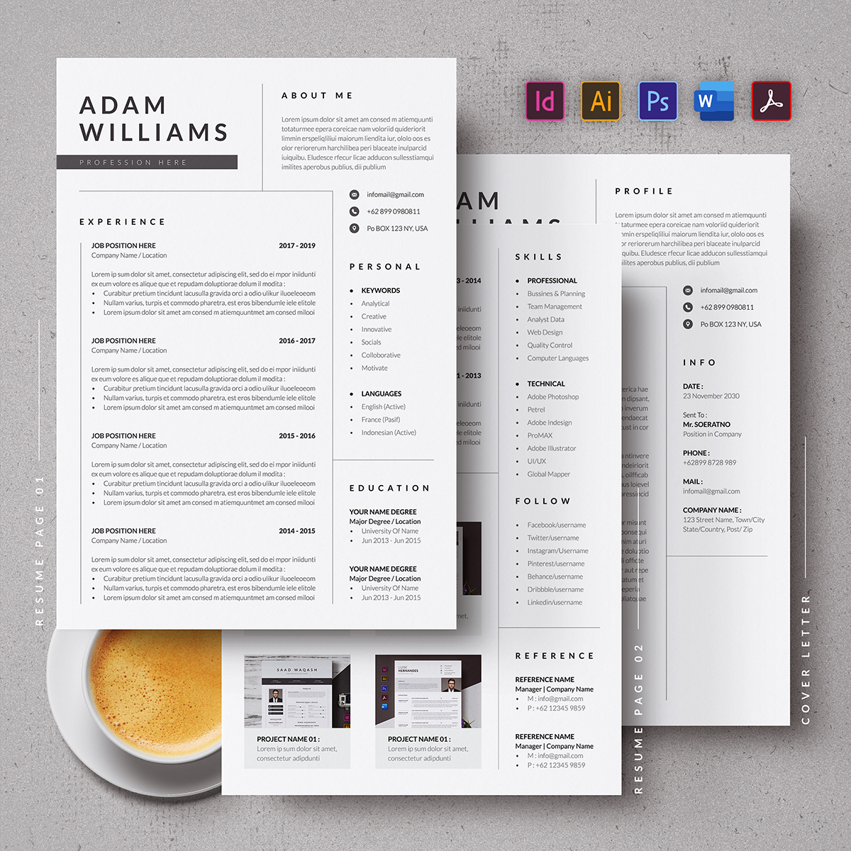Download Резюме "Simple CV Resume Template" / Simple CV Resume Template - Резюме на тему графика cv,simple,resume,template,job,professional,curiculum,vitae,clean,modern,minimalist,indesign,photoshop,illustrator,word,layout,experience,minimal,portfolio,elegant