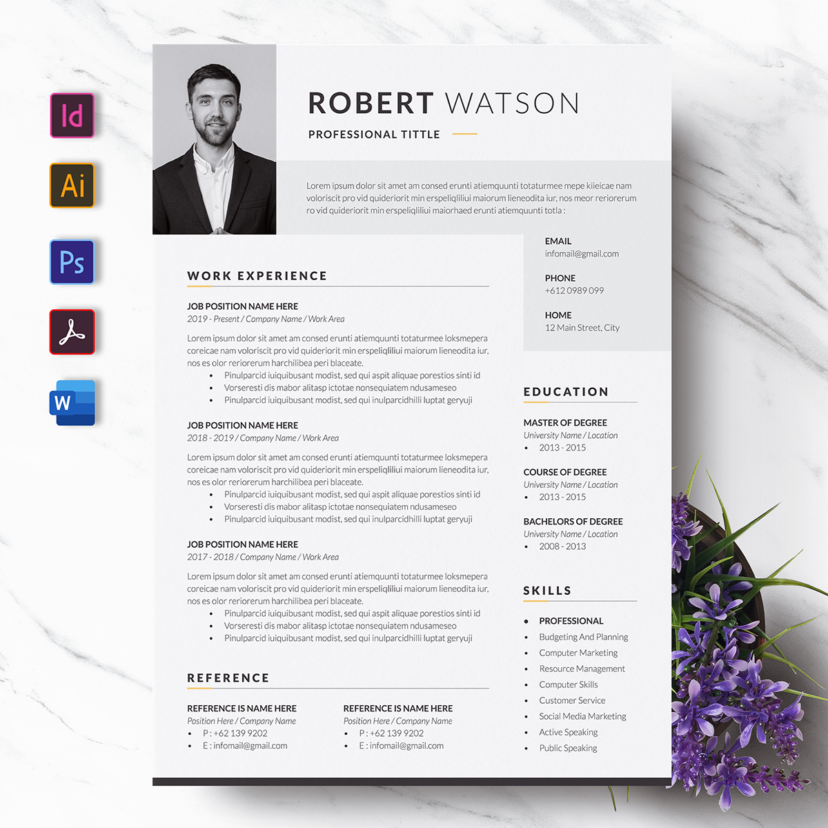 Download Резюме "Monochrome CV Resume Template" / Monochrome CV Resume Template - Резюме на тему графика resume,cv,modern cv,simple cv,clean cv,portfolio,curriculum vitae,microsoft word,easy cv,professional,professional cv,cover letter,indesign,photoshop,illustrator,experience,profile,job,job ex