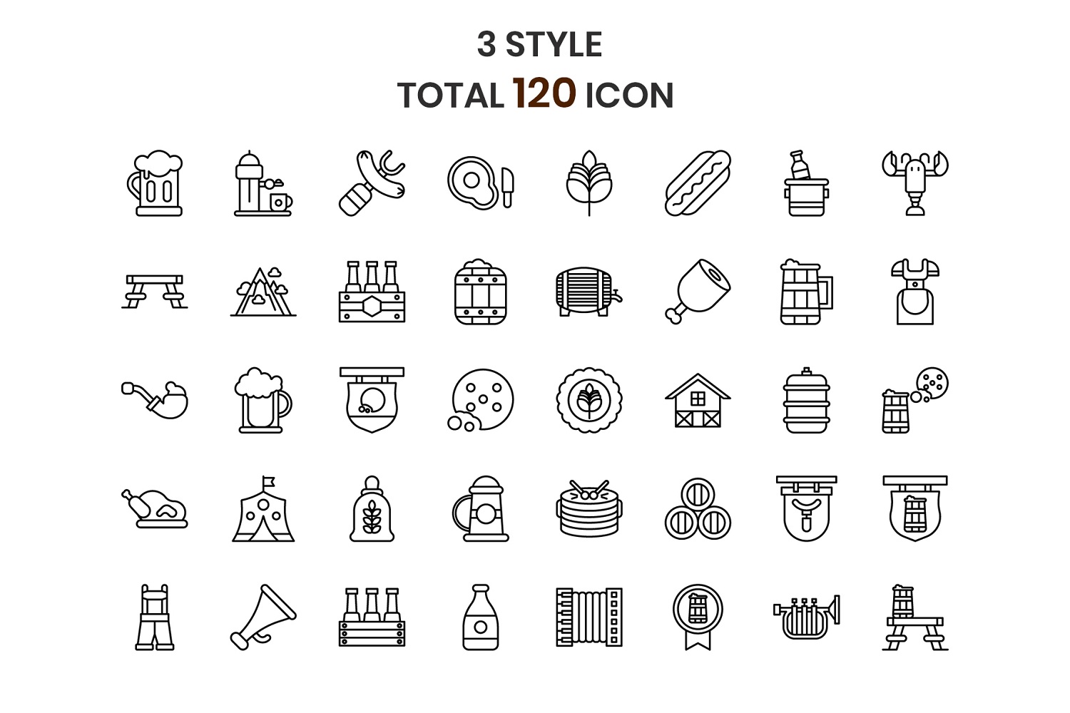 Download Набор иконок "Oktoberfest Icon Set" / Oktoberfest Icon Set - Набор иконок на тему графика alcohol,cheer,froth,glasses,hop,outline,pouring,premium,pub,signs,stroke,bar,beer,barrel,bottle,cap,symbol,oktoberfest,toasting,craft