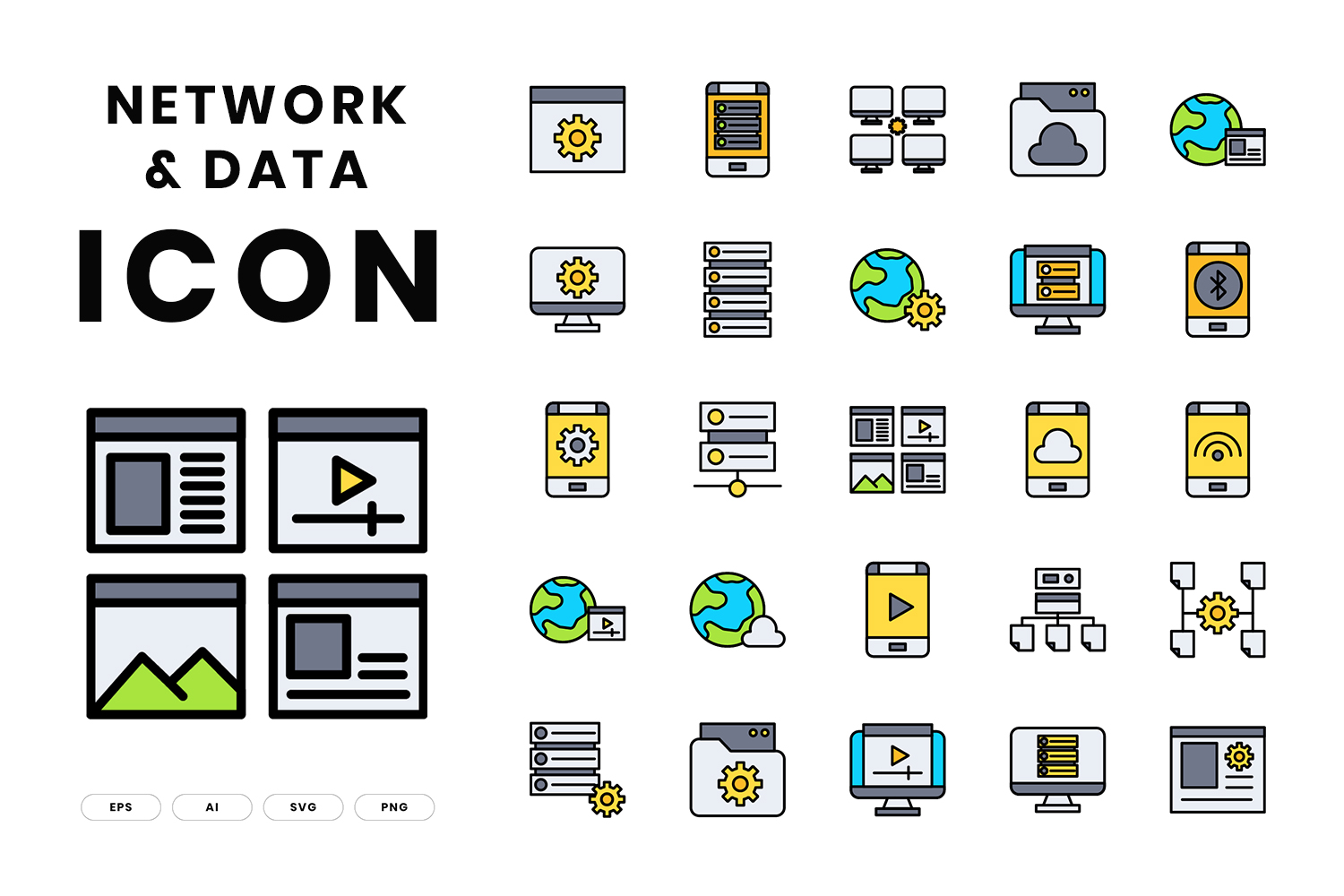 Download Набор иконок "Network & Data Icon Set" / Network & Data Icon Set - Набор иконок на тему графика analyzing,artificial intelligence,assistance,automated,big data,brain,brainstorming,chart,cloud computing,coding,concepts,connection,data,finance,firewall,graph,growth,icon set,innovation,int