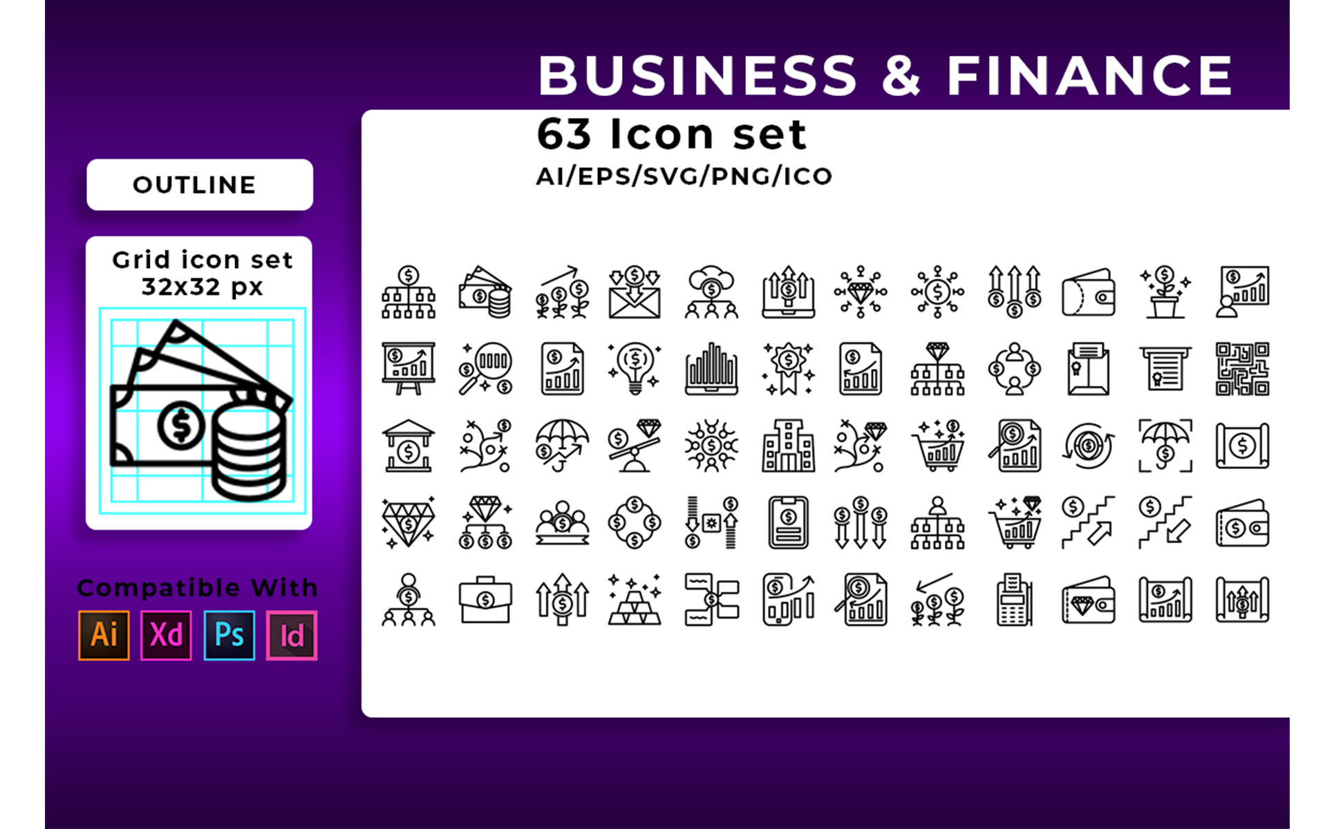 Download Набор иконок "Business And Finance Set Icon" / Business And Finance Set Icon - Набор иконок на тему графика business,finance,icon,set,vector,money,web,sign,symbol,bank,design,commerce,banking,office,line,card,time,technology,currency,calculator