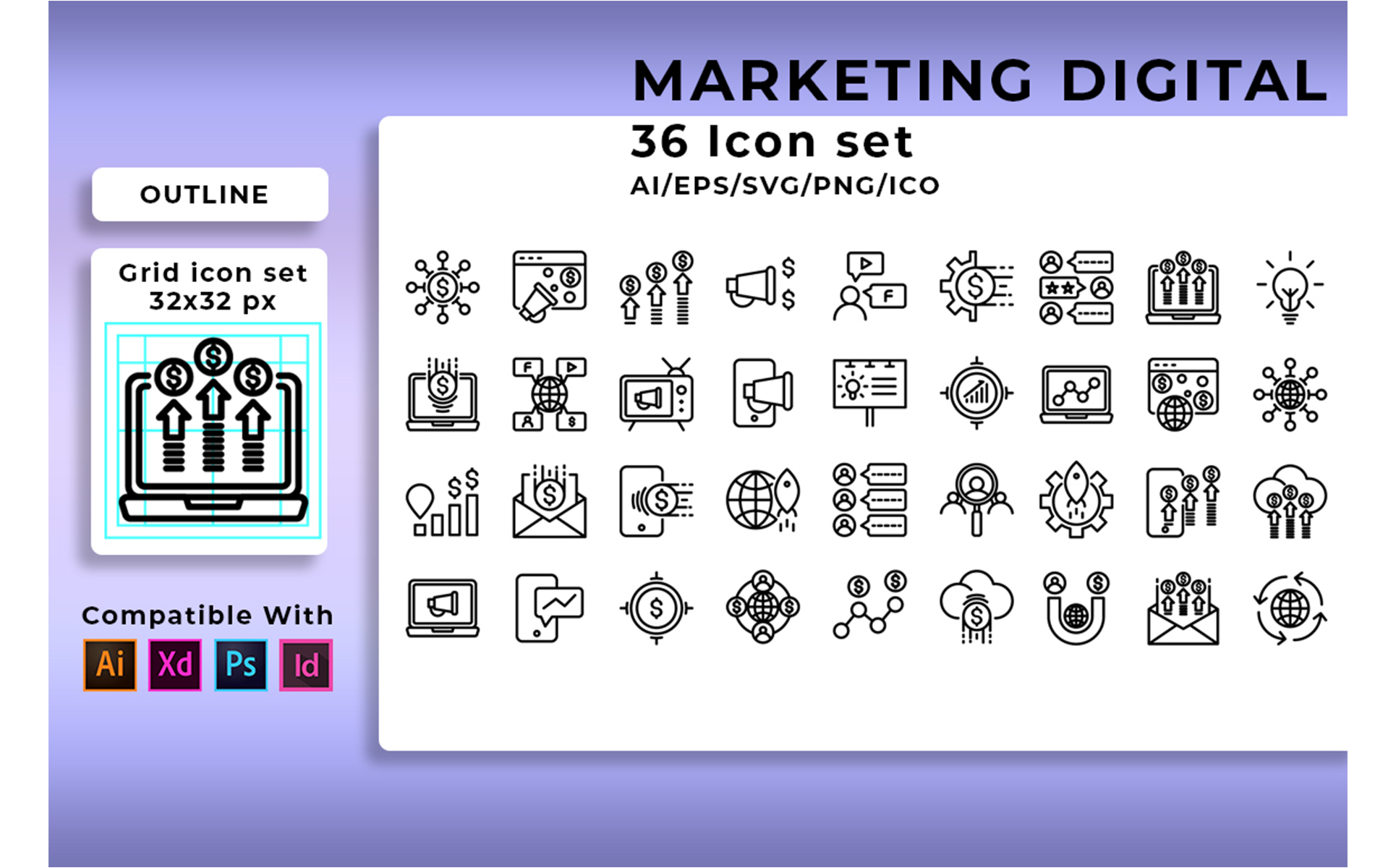 Download Набор иконок "Marketing Digital Set Icon" / Marketing Digital Set Icon - Набор иконок на тему графика digital,web,technology,business,icon,symbol,internet,media,marketing,social,computer,design,website,information,development,mobile,flat,vector,communication,online
