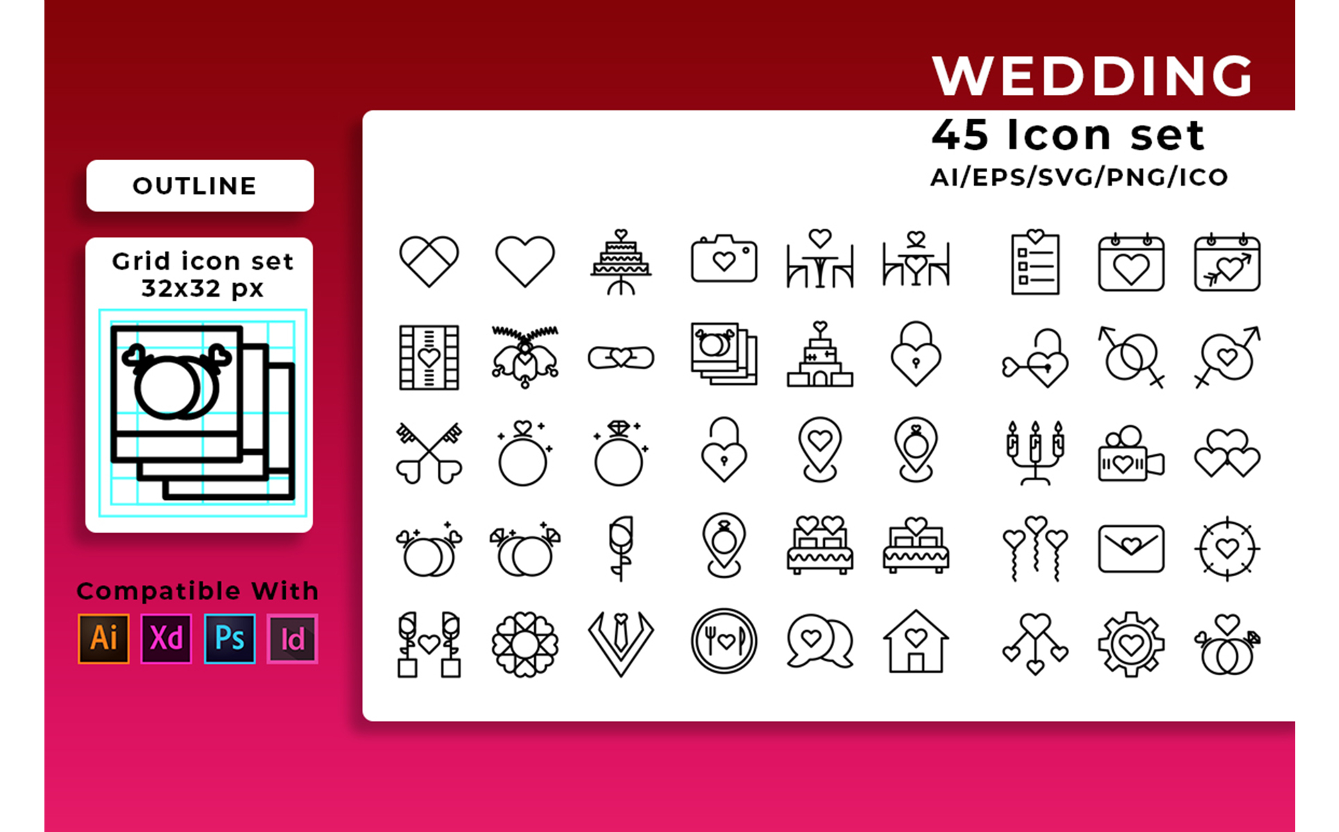 Download Набор иконок "Wedding Set Icon" / Wedding Set Icon - Набор иконок на тему графика wedding,bride,cake,heart,love,camera,church,vector,marriage,icon,set,gift,music,bouquet,champagne,groom,celebration,envelope,couple,dove