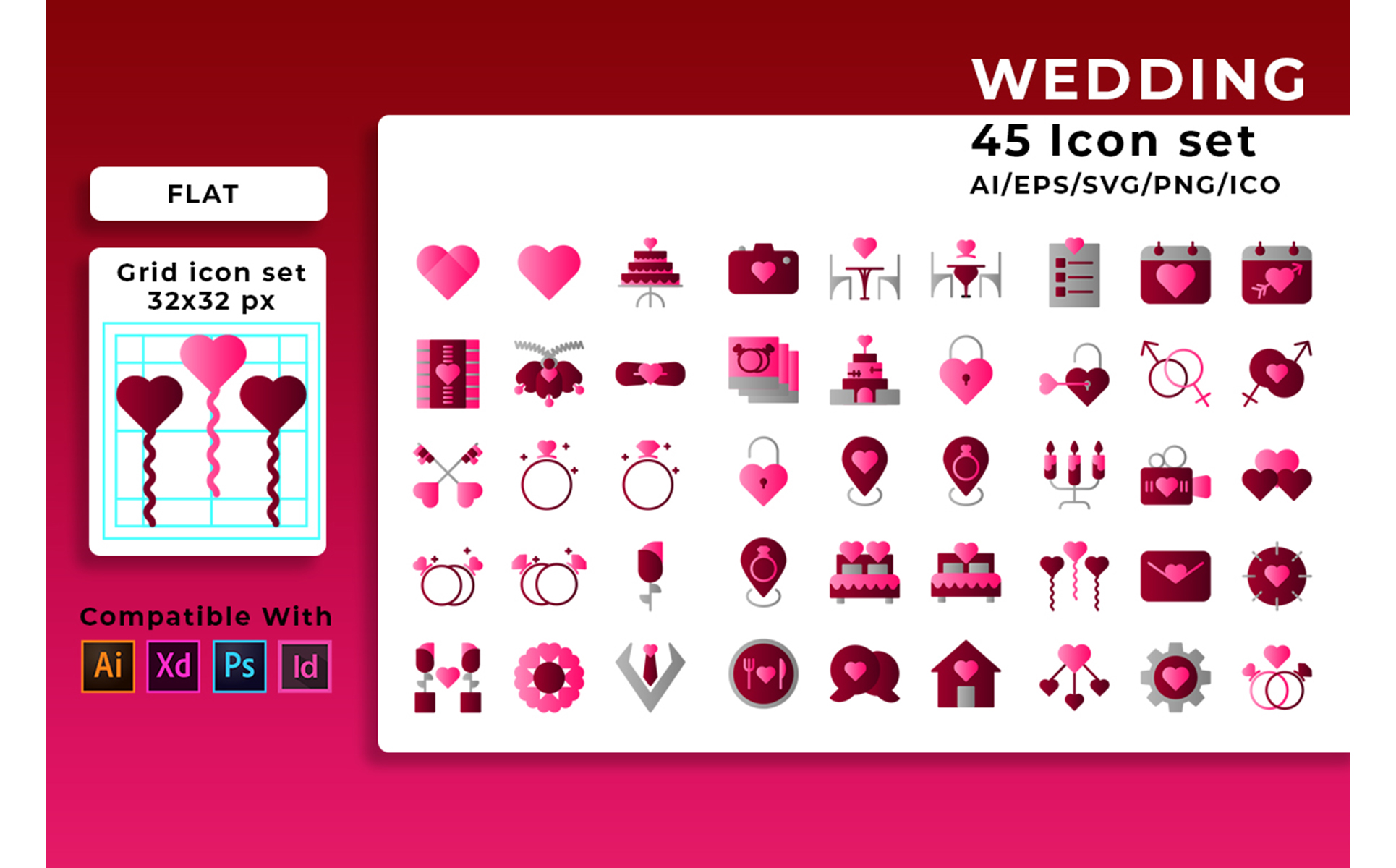 Download Набор иконок "Wedding Set Icon" / Wedding Set Icon - Набор иконок на тему графика wedding,bride,cake,heart,love,camera,church,vector,marriage,icon,set,gift,music,bouquet,champagne,groom,celebration,envelope,couple,dove