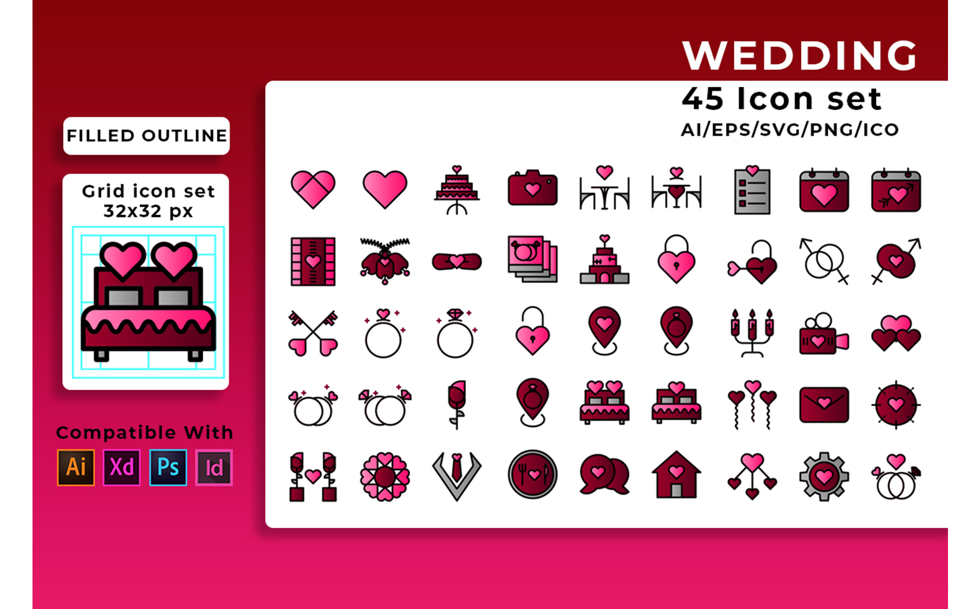 Download Набор иконок "Wedding Set Icon" / Wedding Set Icon - Набор иконок на тему графика wedding,bride,cake,heart,love,camera,church,vector,marriage,icon,set,gift,music,bouquet,champagne,groom,celebration,envelope,couple,dove