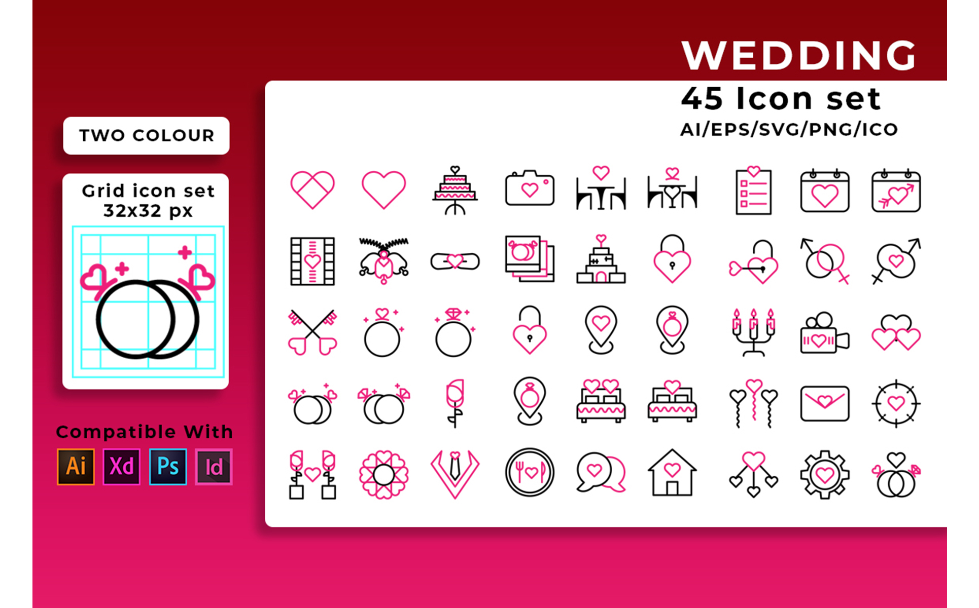Download Набор иконок "Wedding Set Icon" / Wedding Set Icon - Набор иконок на тему графика wedding,bride,cake,heart,love,camera,church,vector,marriage,icon,set,gift,music,bouquet,champagne,groom,celebration,envelope,couple,dove