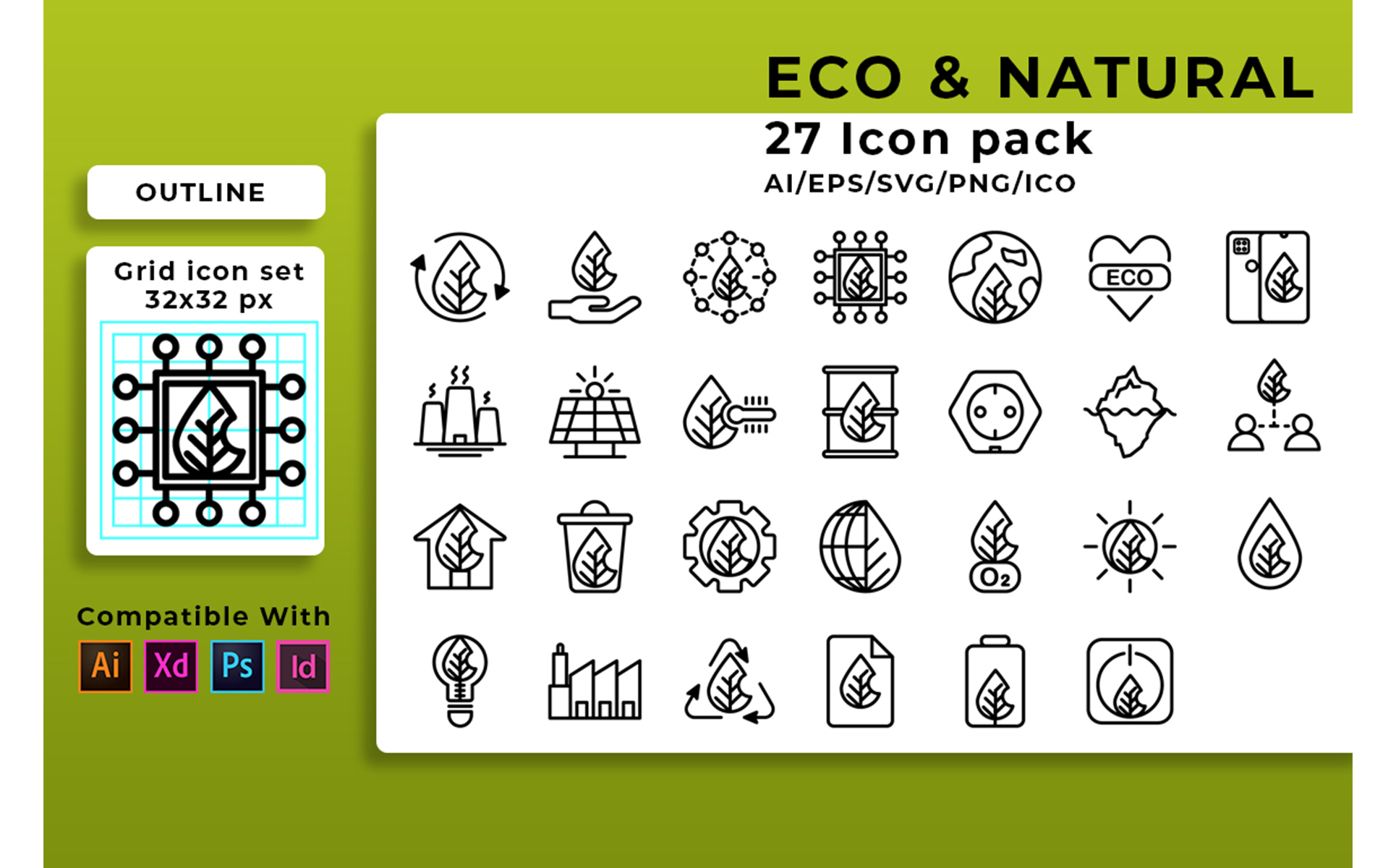 Download Набор иконок "Green Leaf Energy Set Icon" / Green Leaf Energy Set Icon - Набор иконок на тему графика leaf,energy,green,ecology,nature,plant,vector,set,icon,environment,eco,water,power,line,recycling,symbol,recycle,solar,sun,sign