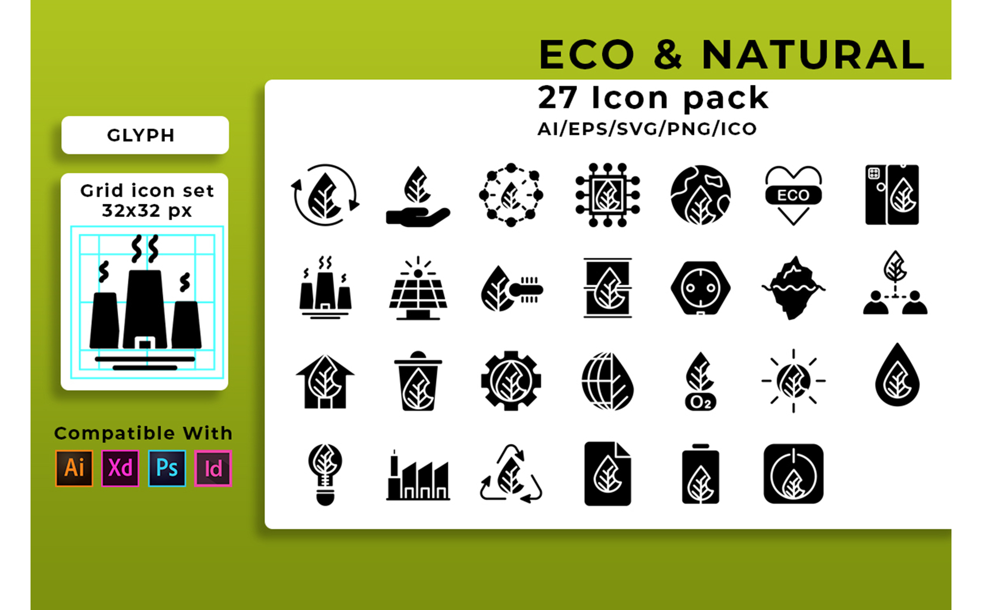 Download Набор иконок "Green Leaf Energy Set Icon" / Green Leaf Energy Set Icon - Набор иконок на тему графика leaf,energy,green,ecology,nature,plant,vector,set,icon,environment,eco,water,power,line,recycling,symbol,recycle,solar,sun,sign