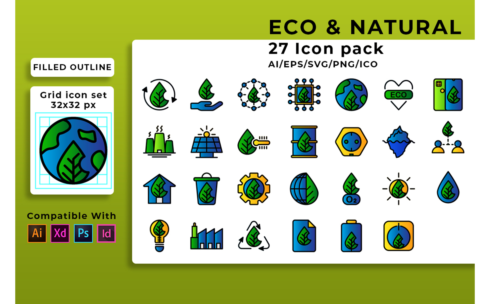 Download Набор иконок "Green Leaf Energy Set Icon" / Green Leaf Energy Set Icon - Набор иконок на тему графика leaf,energy,green,ecology,nature,plant,vector,set,icon,environment,eco,water,power,line,recycling,symbol,recycle,solar,sun,sign