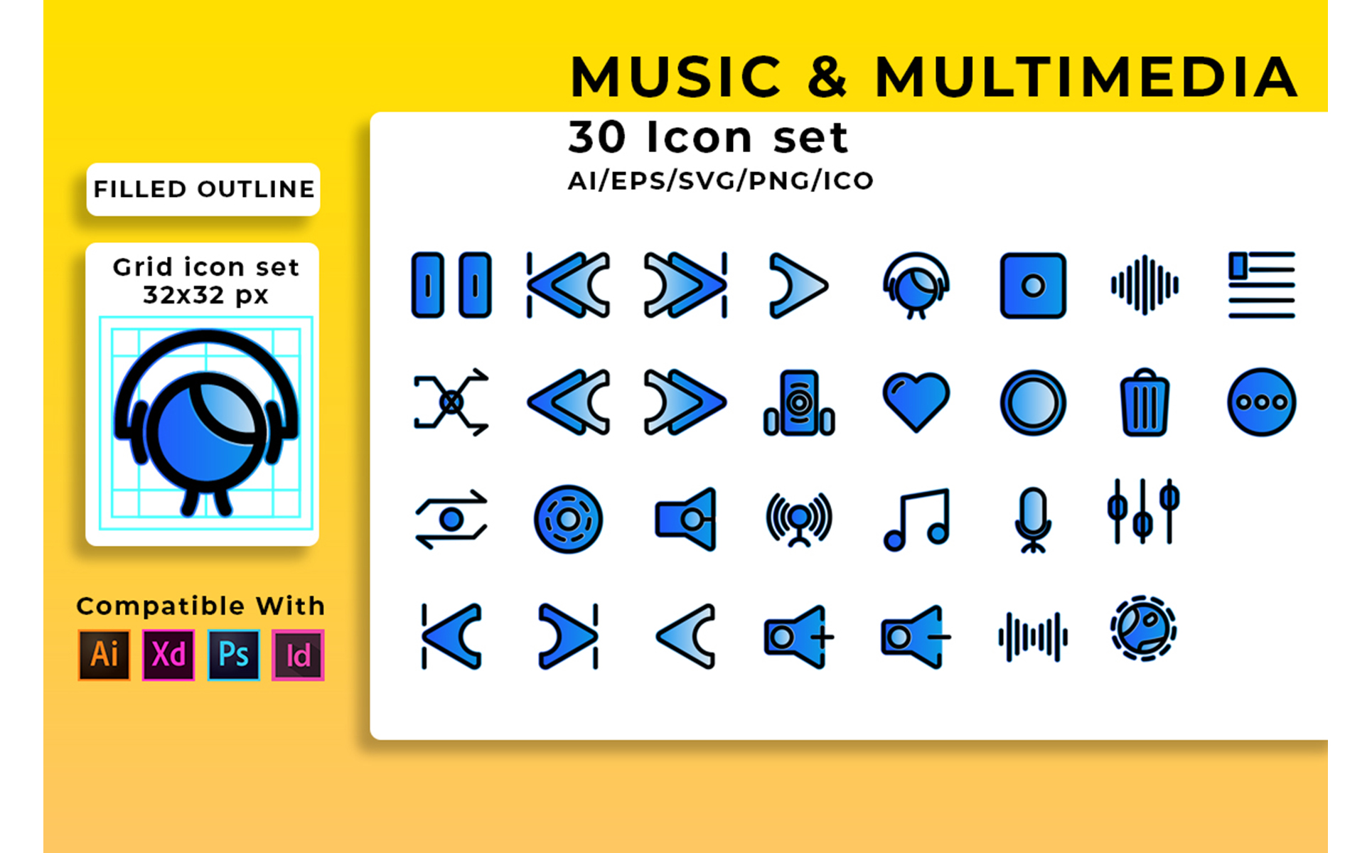 Download Набор иконок "Music Player Set Icon" / Music Player Set Icon - Набор иконок на тему графика sound,icon,music,button,set,player,audio,media,video,vector,symbol,play,web,pause,multimedia,forward,interface,design,record,sign