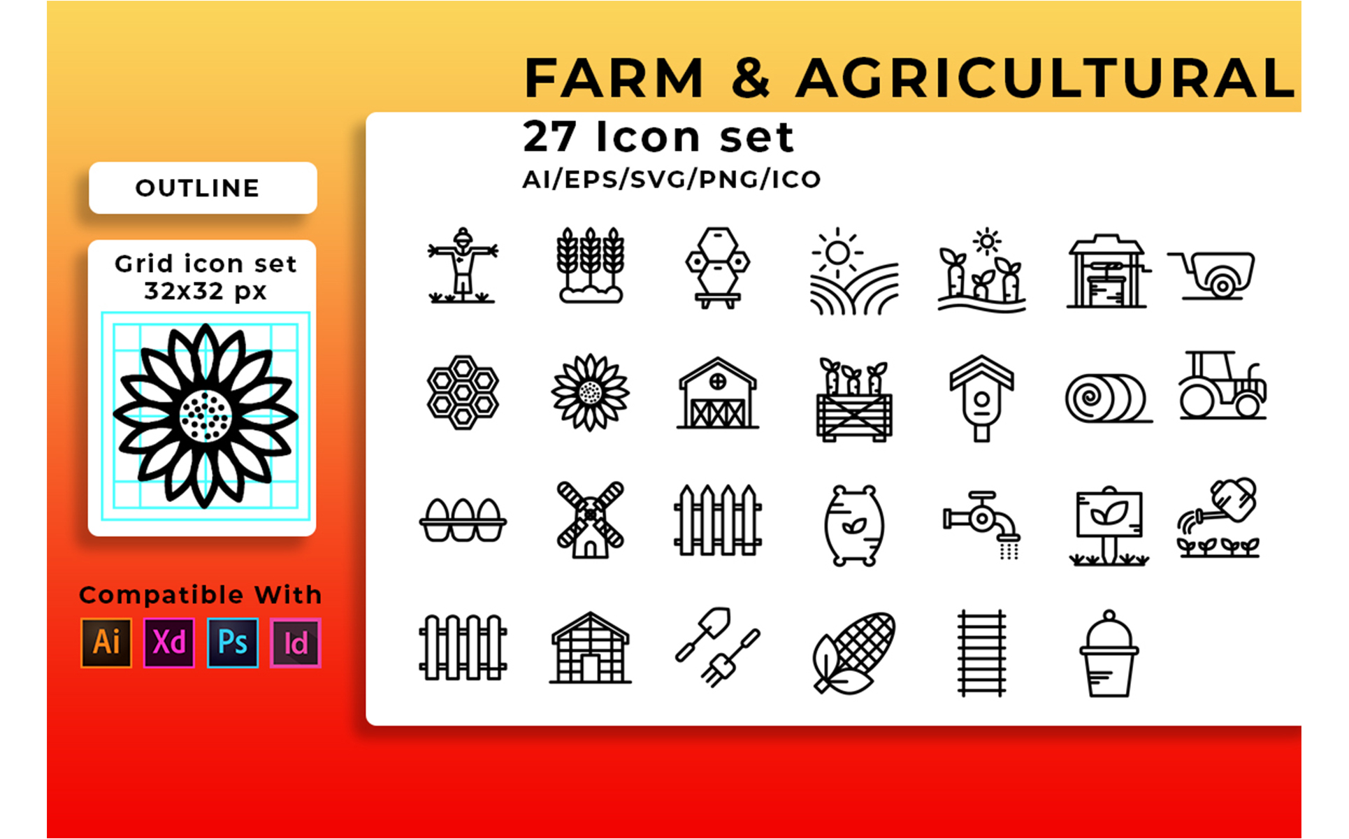 Download Набор иконок "Farm And Agricultural Set Icon" / Farm And Agricultural Set Icon - Набор иконок на тему графика farm,agriculture,vector,icon,tractor,set,nature,symbol,line,wheat,field,farmer,harvest,organic,village,grain,garden,plant,farming,industry