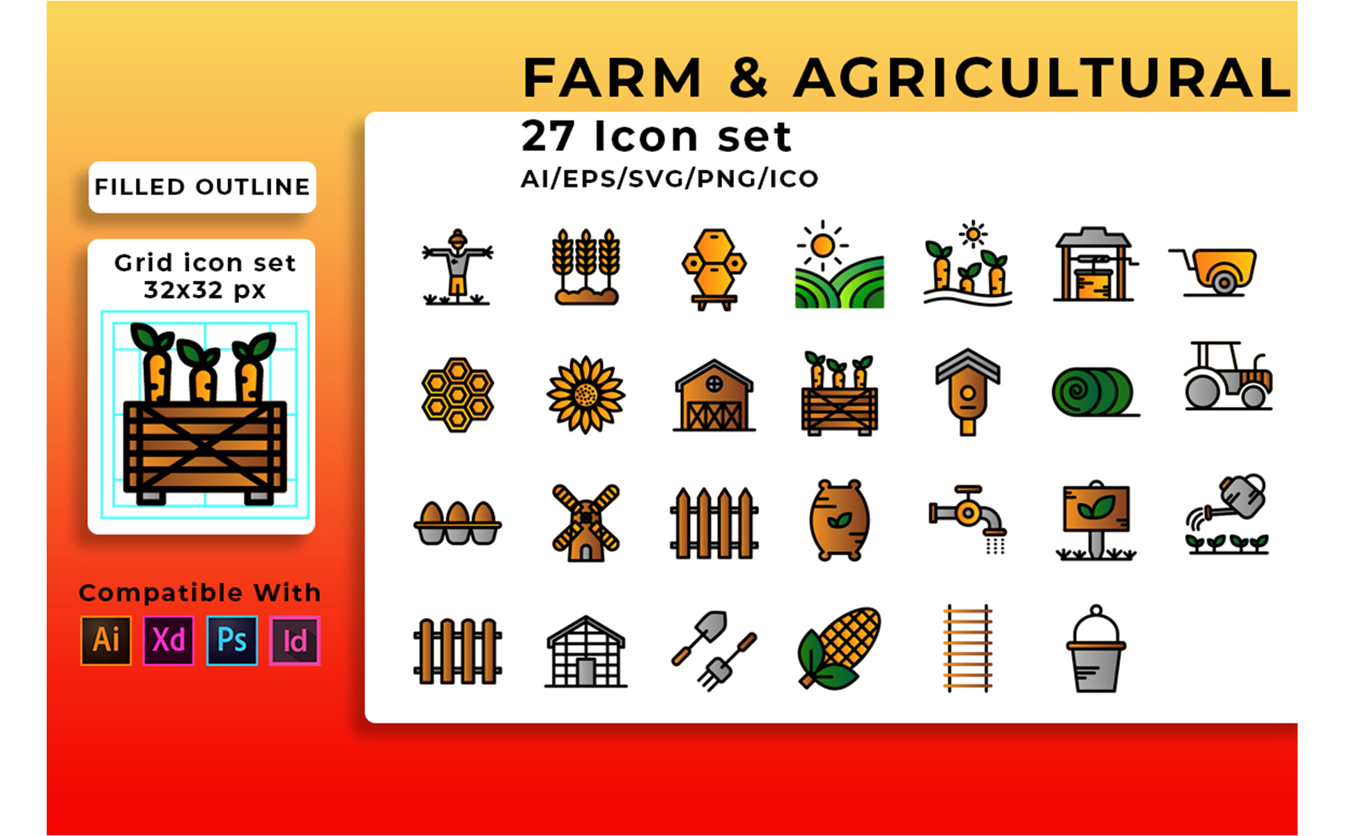 Download Набор иконок "Farm And Agricultural Set Icon" / Farm And Agricultural Set Icon - Набор иконок на тему графика farm,agriculture,vector,icon,tractor,set,nature,symbol,line,wheat,field,farmer,harvest,organic,village,grain,garden,plant,farming,industry