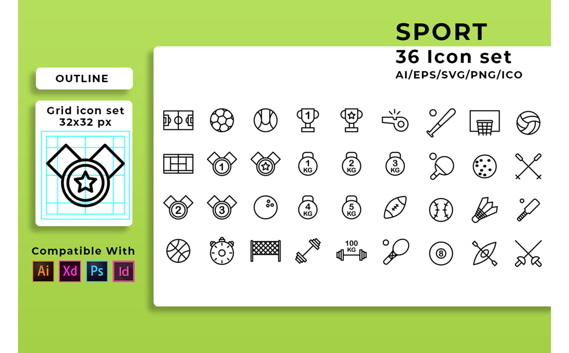 Download Набор иконок "Creatype Sport Set Icon" / Creatype Sport Set Icon - Набор иконок на тему графика set,icon,vector,sport,illustration,symbol,sign,design,isolated,collection,fitness,road,line,element,shoes,bicycle,ball,soccer,art,travel