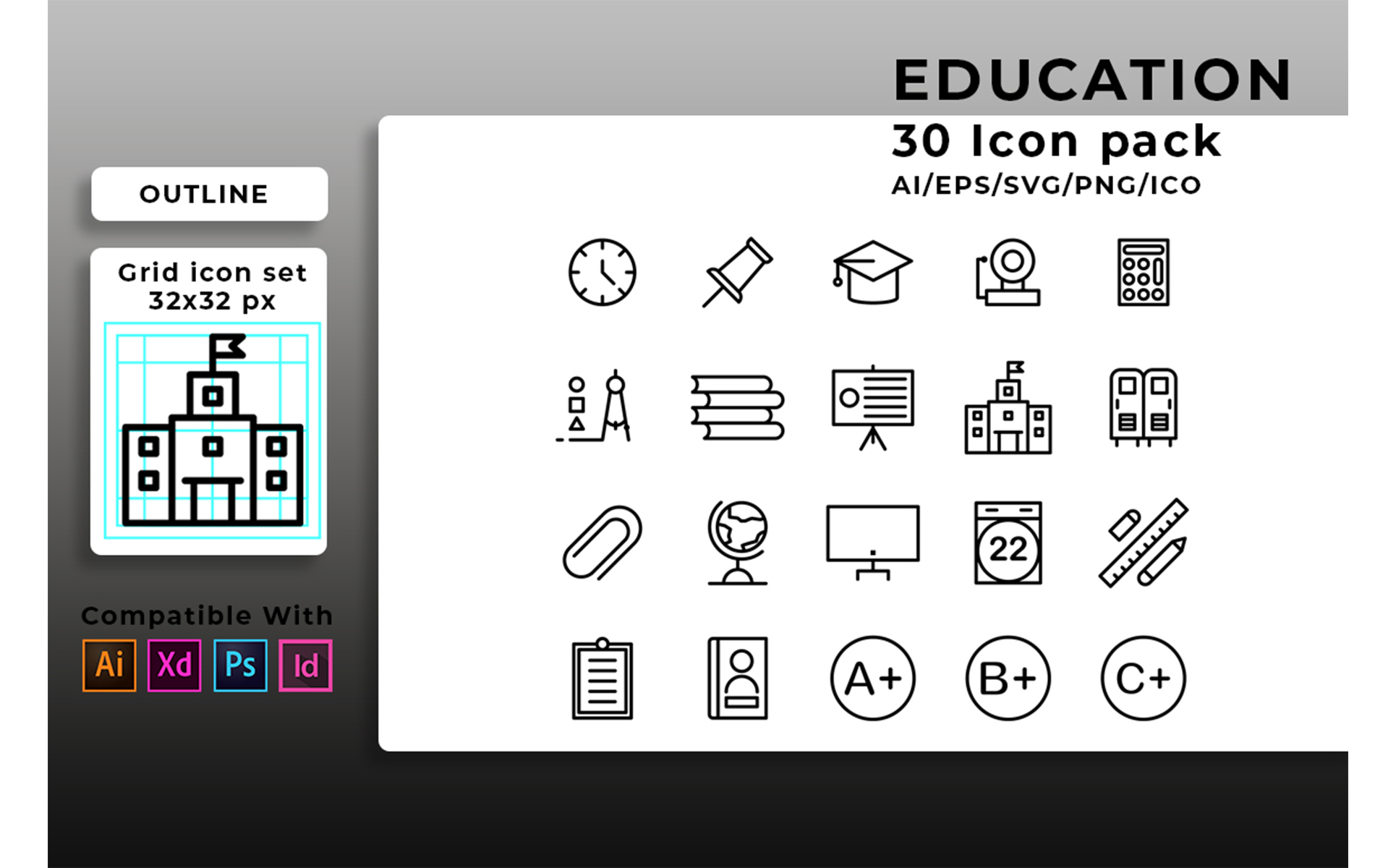 Download Набор иконок "Education Set Icon" / Education Set Icon - Набор иконок на тему графика icon,set,education,web,vector,business,art,school,learning,collection,symbol,design,flat,computer,university,line,internet,thin,science,medical