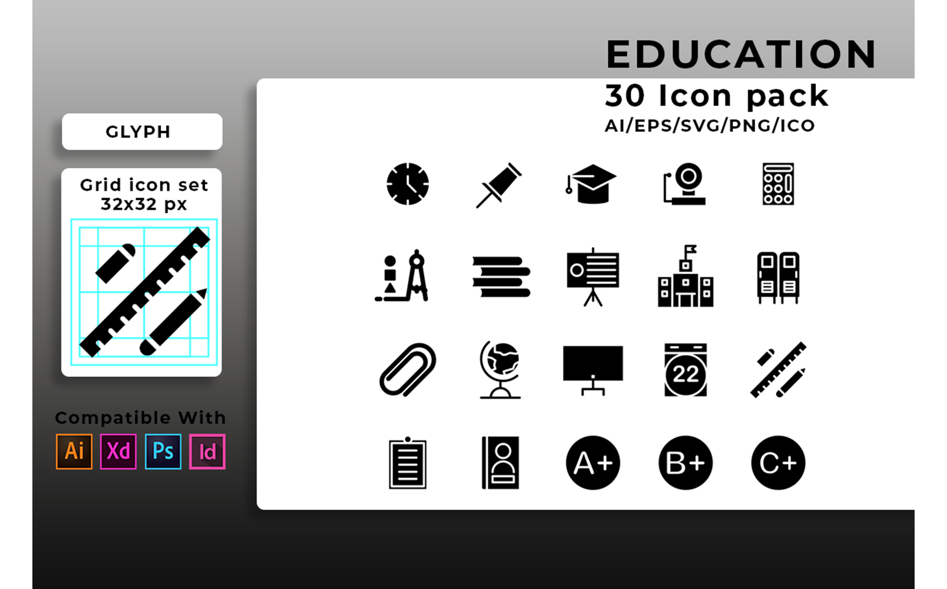 Download Набор иконок "Education Set Icon" / Education Set Icon - Набор иконок на тему графика icon,set,education,web,vector,business,art,school,learning,collection,symbol,design,flat,computer,university,line,internet,thin,science,medical