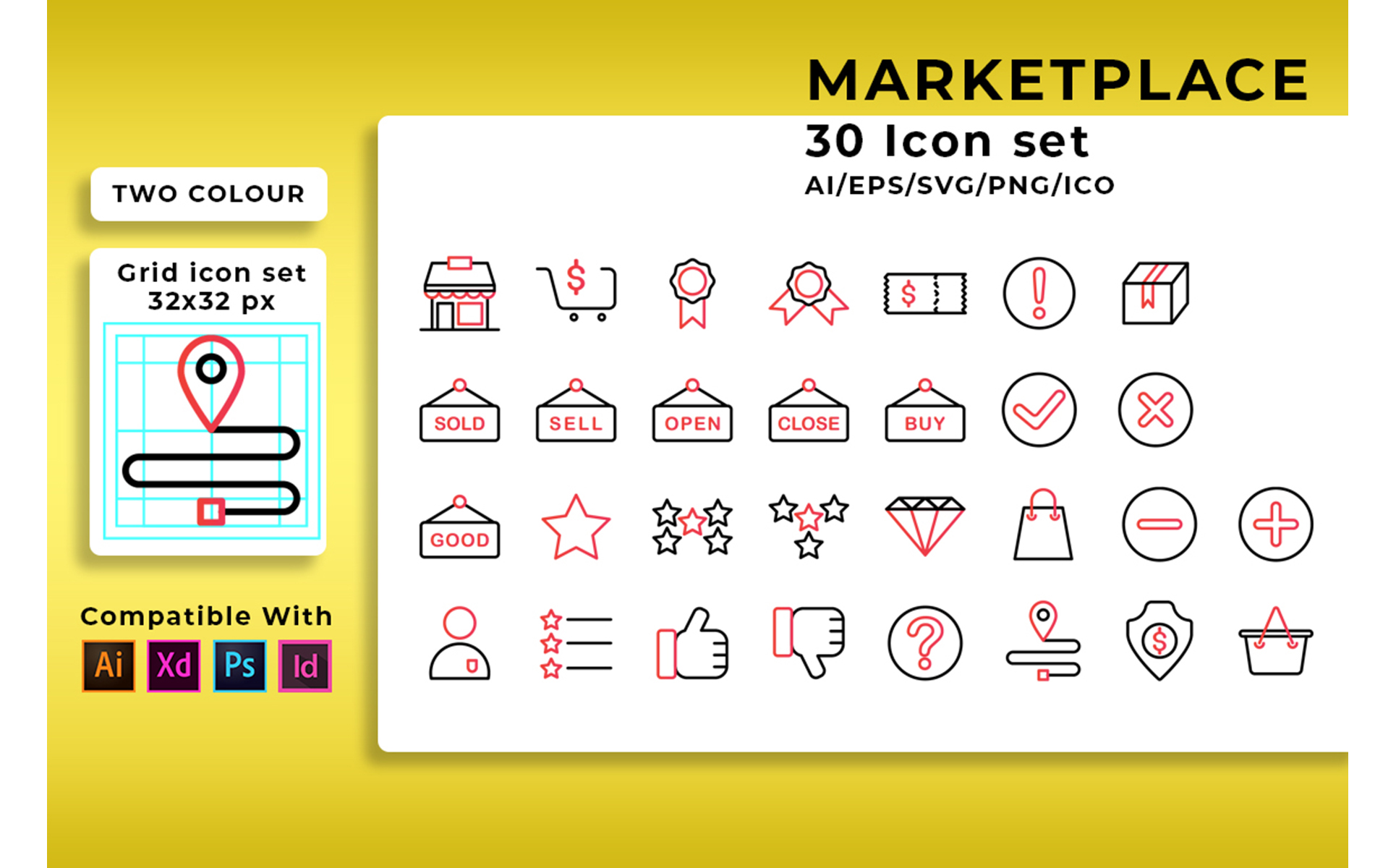 Download Набор иконок "Marketplace Set Icon" / Marketplace Set Icon - Набор иконок на тему графика marketplace,online,icon,cart,store,set,web,payment,vector,gift,internet,commerce,discount,delivery,market,money,shop,illustration,outline,price