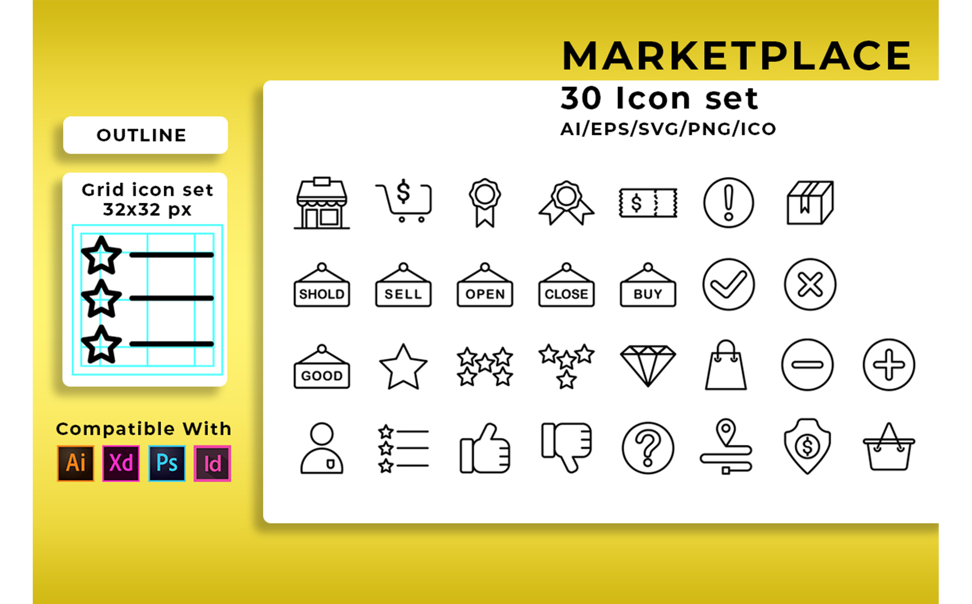 Download Набор иконок "Marketplace Set Icon" / Marketplace Set Icon - Набор иконок на тему графика marketplace,online,icon,cart,store,set,web,payment,vector,gift,internet,commerce,discount,delivery,market,money,shop,illustration,outline,price