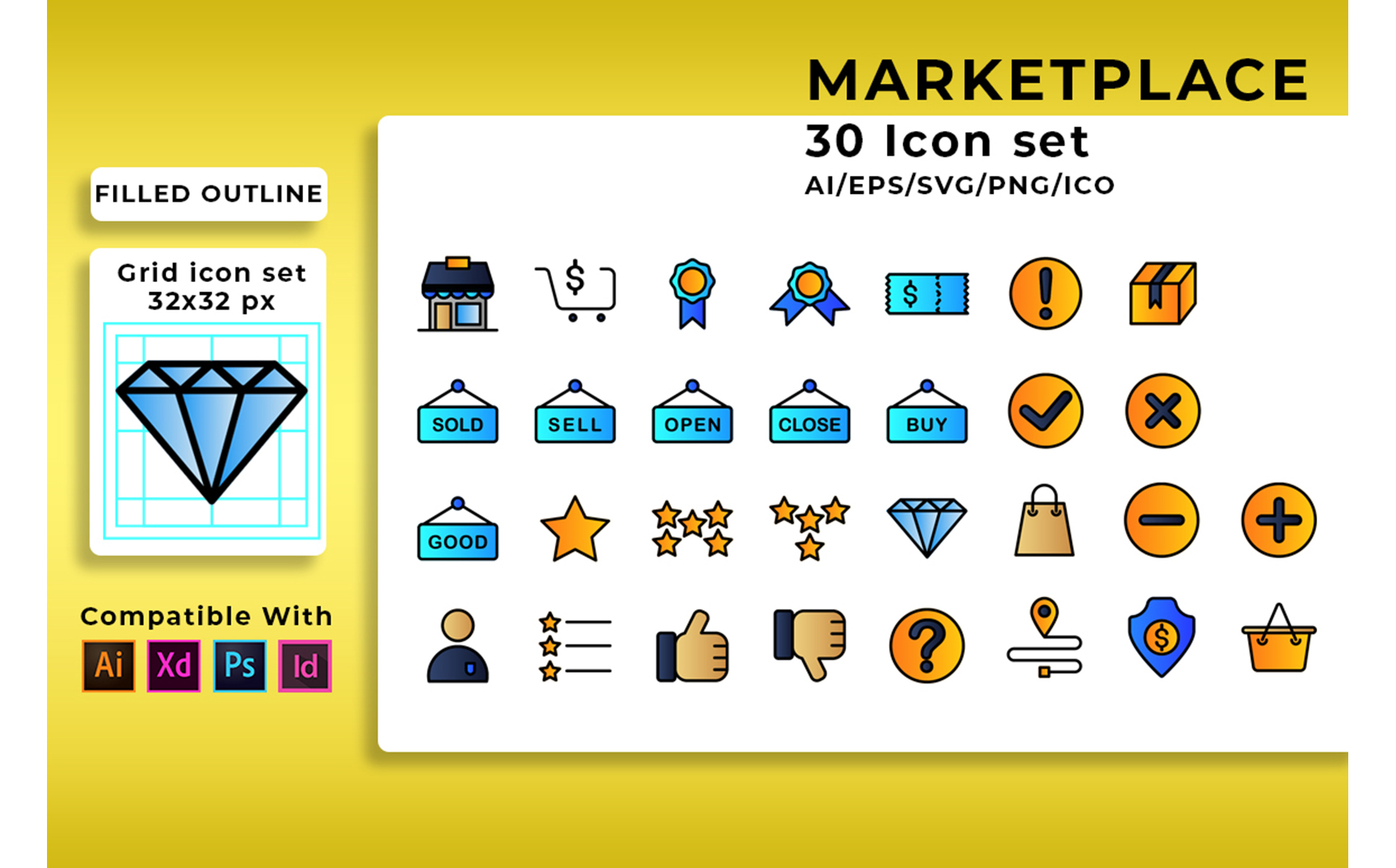 Download Набор иконок "Marketplace Set Icon" / Marketplace Set Icon - Набор иконок на тему графика marketplace,online,icon,cart,store,set,web,payment,vector,gift,internet,commerce,discount,delivery,market,money,shop,illustration,outline,price