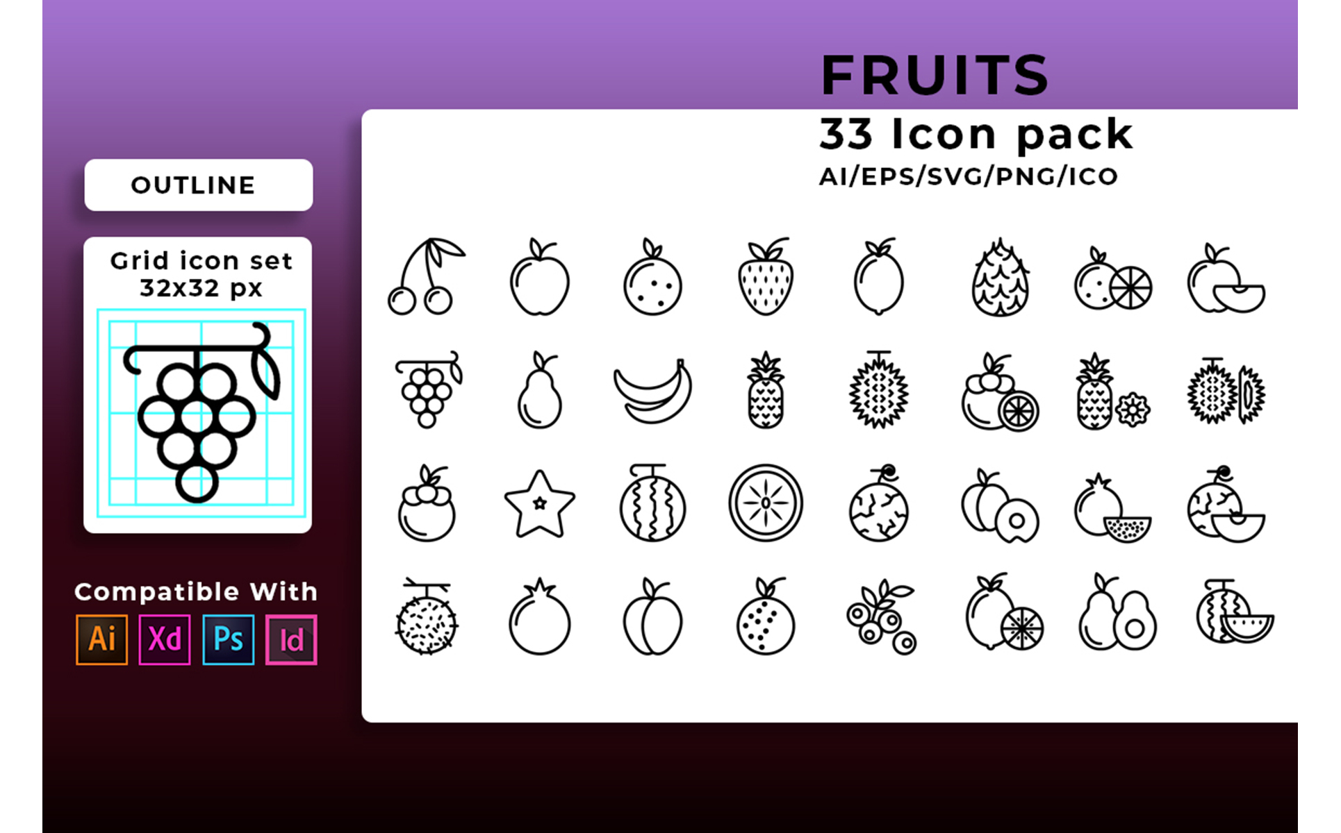 Download Набор иконок "Fruit Set Icon" / Fruit Set Icon - Набор иконок на тему графика icon,food,set,fruit,fresh,symbol,vector,banana,illustration,strawberry,lemon,pineapple,orange,apple,pear,healthy,cherry,vegetarian,melon,watermelon