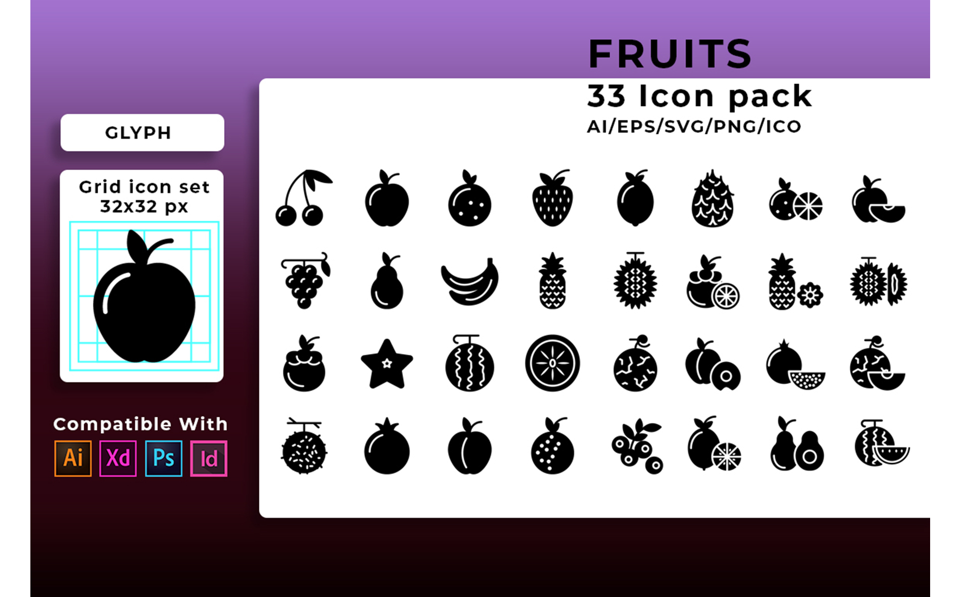 Download Набор иконок "Fruit Set Icon" / Fruit Set Icon - Набор иконок на тему графика icon,food,set,fruit,fresh,symbol,vector,banana,illustration,strawberry,lemon,pineapple,orange,apple,pear,healthy,cherry,vegetarian,melon,watermelon