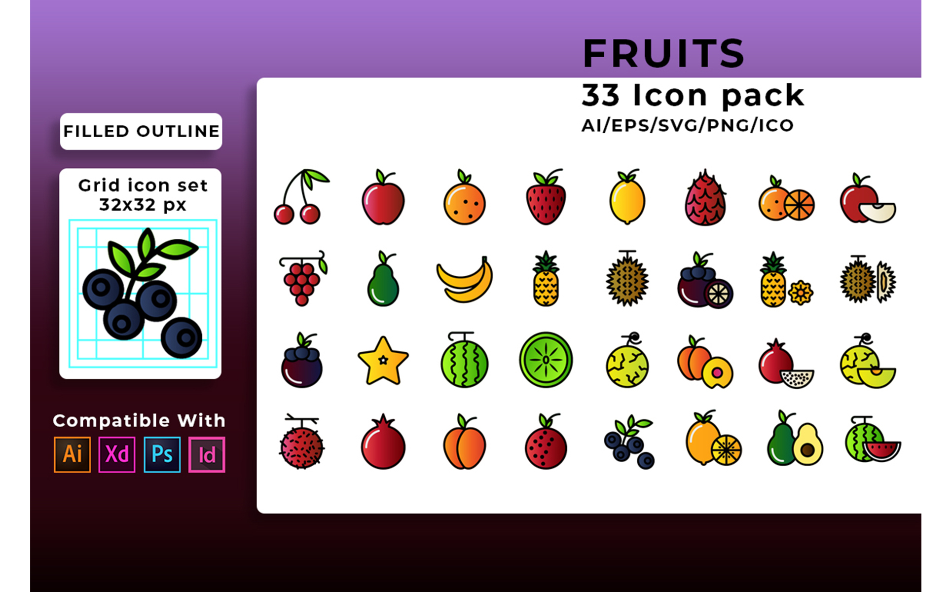 Download Набор иконок "Fruit Set Icon" / Fruit Set Icon - Набор иконок на тему графика icon,food,set,fruit,fresh,symbol,vector,banana,illustration,strawberry,lemon,pineapple,orange,apple,pear,healthy,cherry,vegetarian,melon,watermelon