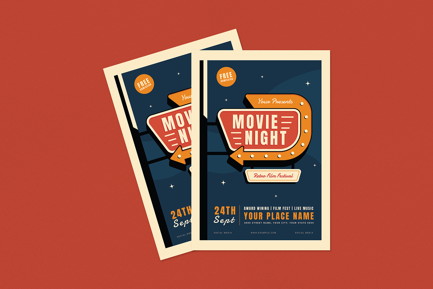 Download Фирменный стиль "Retro Movie Night Flyer Set - Corporate Identity Template" / Retro Movie Night Flyer Set - Corporate Identity Template - Фирменный стиль на тему графика 60s,70s,award,blockbuster,cinema,comedy,comedy time,film,film award,film festival,film strips,karaoke,movie,movie flyer,movie night,movie party,movie session,movie time,movies,old