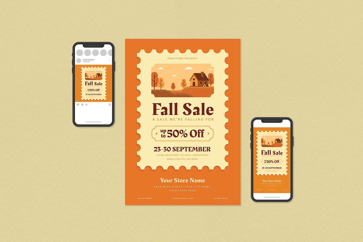 Download Фирменный стиль "Fall Sale Flyer Set - Corporate Identity Template" / Fall Sale Flyer Set - Corporate Identity Template - Фирменный стиль на тему графика autumn,event,fall,fall bash card,festival,flyer,grunge,harvest,instagram,instagram post,instagram story,instapost,inststory,invitation,invite,octoberfest,oktoberfest,party,post,postcard