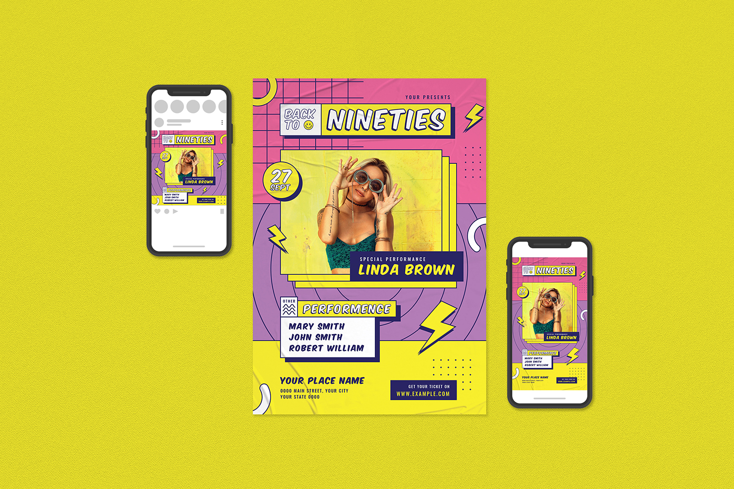 Download Фирменный стиль "90s Music Festival Flyer Set - Corporate Identity Template" / 90s Music Festival Flyer Set - Corporate Identity Template - Фирменный стиль на тему графика 90s flyer,club,concert flyer,dance,dancehall,disco,dj,electro,event,festival,flyer,illustration,indie,party,pop,post,poster,music