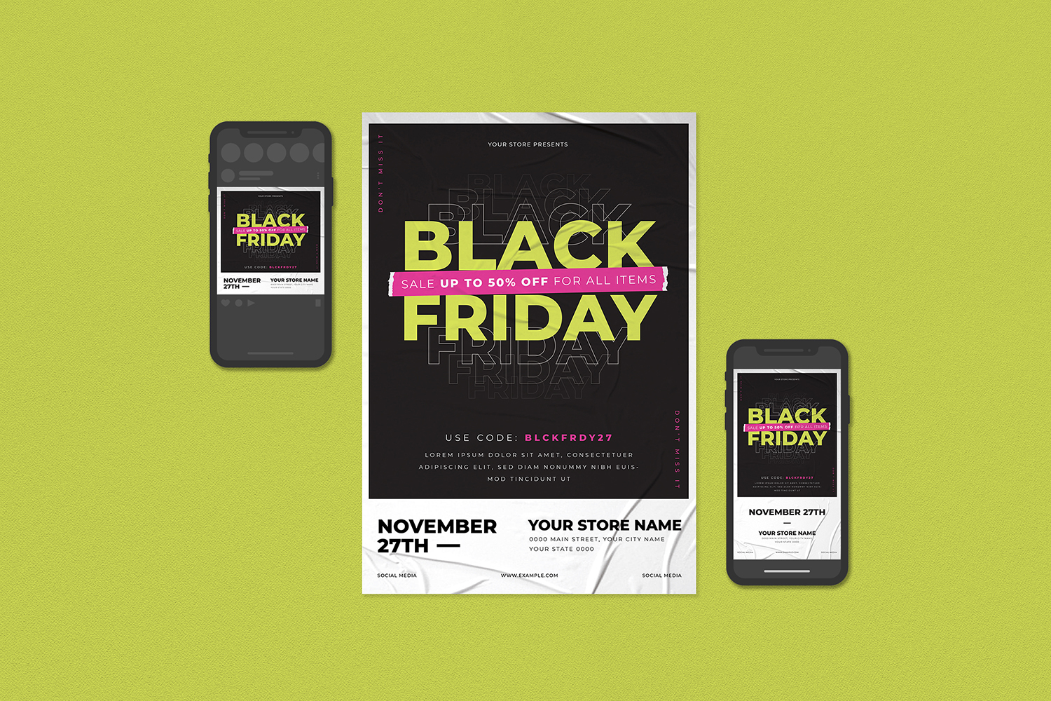 Download Фирменный стиль "Black Friday Flyer Set - Corporate Identity Template" / Black Friday Flyer Set - Corporate Identity Template - Фирменный стиль на тему графика black,black flyer,black friday,bundle,card,christmas,classy,coupon,december,event,fashion,flyer,flyers,friday flyer,label,marketing,mode,new year,pink,promotion