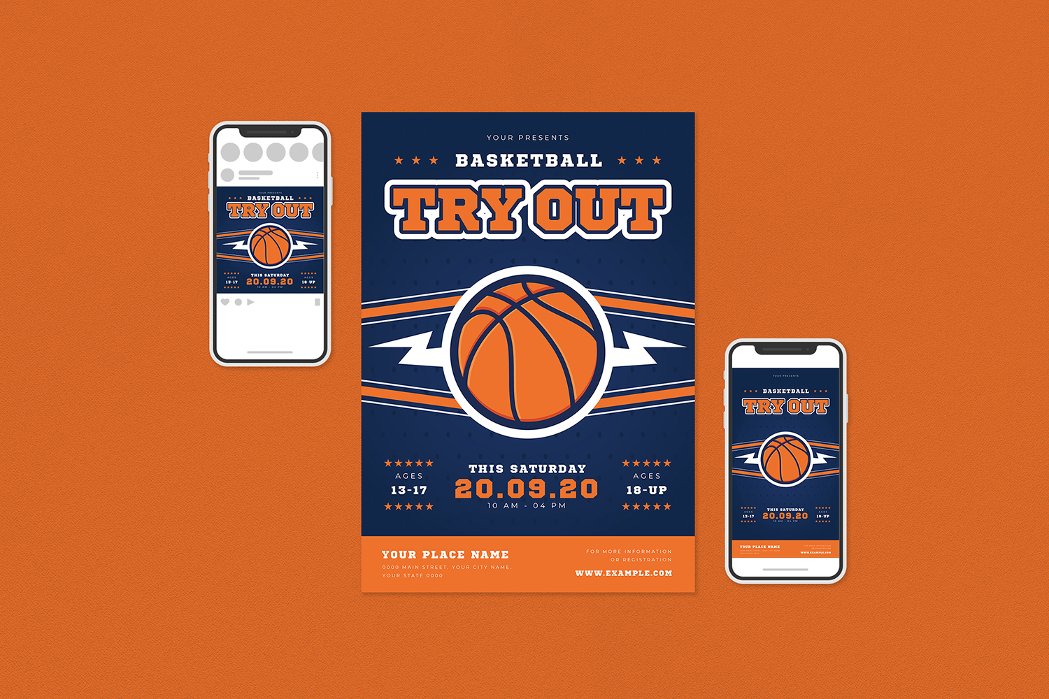 Download Фирменный стиль "Basketball Try Out Flyer Set - Corporate Identity Template" / Basketball Try Out Flyer Set - Corporate Identity Template - Фирменный стиль на тему графика ball,basket,basketball,camp,college,competition,drill,drills,flyer,high school,kid,leaflet,league,magazine,match,middle school