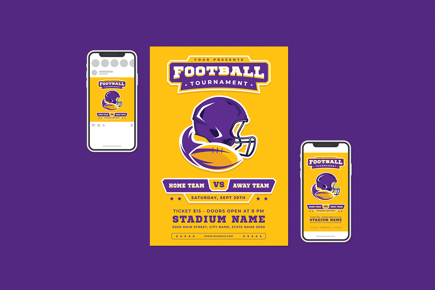 Download Фирменный стиль "Football Tournament Flyer Set - Corporate Identity Template" / Football Tournament Flyer Set - Corporate Identity Template - Фирменный стиль на тему графика american football,champion,championship,college,cup,event,flyer,football,helmet