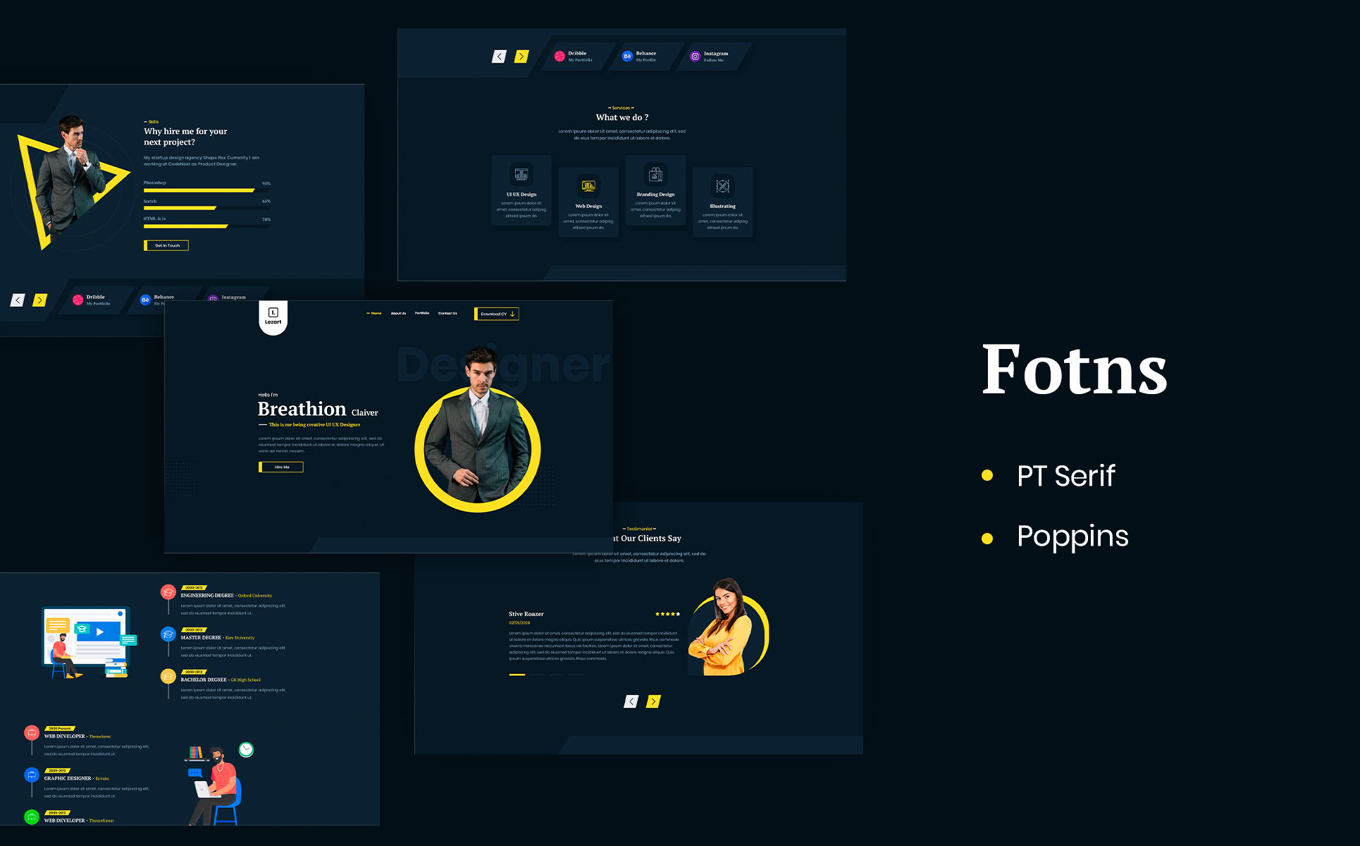 Download PSD шаблон "Lezart – One Page Portfolio PSD Template" / Lezart – One Page Portfolio PSD Template - PSD шаблон на тему искусство и культура resume,personal  portfolio,resume template