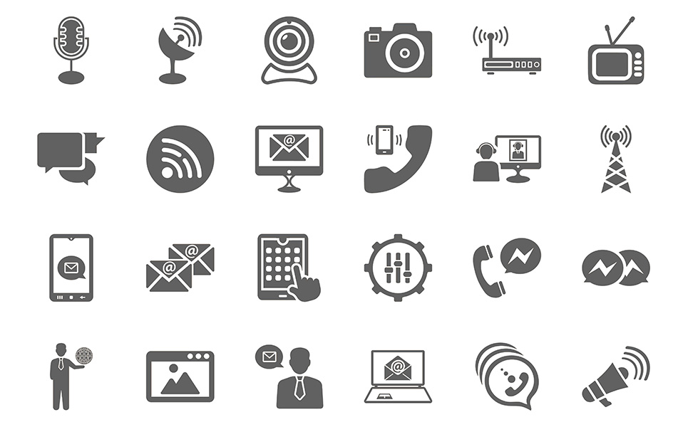 Download Набор иконок "Communication Pack | Multipurpose Vector Icon Set" / Communication Pack | Multipurpose Vector Icon Set - Набор иконок на тему графика communication,devices,contact,camera,satellite,antenna,multimedia,email,medium,tower,wireless,radio,router,rss,tv,headphone,sms,call,video conference,phone