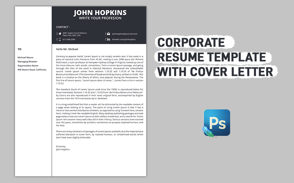 Download Резюме "US Letter Size Corporate Resume Template" / US Letter Size Corporate Resume Template - Резюме на тему графика resume,corporate,template,us letter,printable,modern,cv,cover letter,clean,minimalist,new,2 page,multipurpose,design,top selling,curriculum vitae
