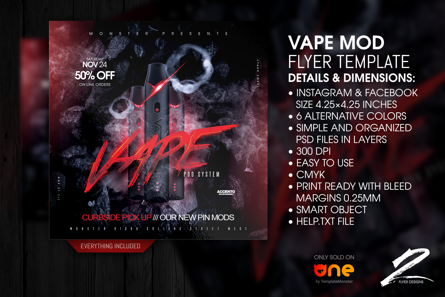 Download Фирменный стиль "Vape Mod Flyer - Corporate Identity Template" / Vape Mod Flyer - Corporate Identity Template - Фирменный стиль на тему графика atomizer,bottles,case,cigarette,clearomizer,coil,device,drip tips,electronic,flavor,liquid,mechanic,mechanical,mod,nicotine,ohm,pipe,pod system,sign