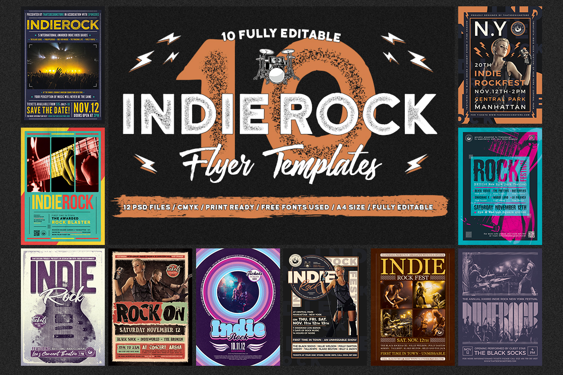 Download Фирменный стиль "10 Indie Rock Flyer Bundle - Corporate Identity Template" / 10 Indie Rock Flyer Bundle - Corporate Identity Template - Фирменный стиль на тему графика indie,rock,music,musician,gig,festival,concert,live,band,promotion,event,flyer,poster,template,jazz,blues,alternative,performer,singer,bundle