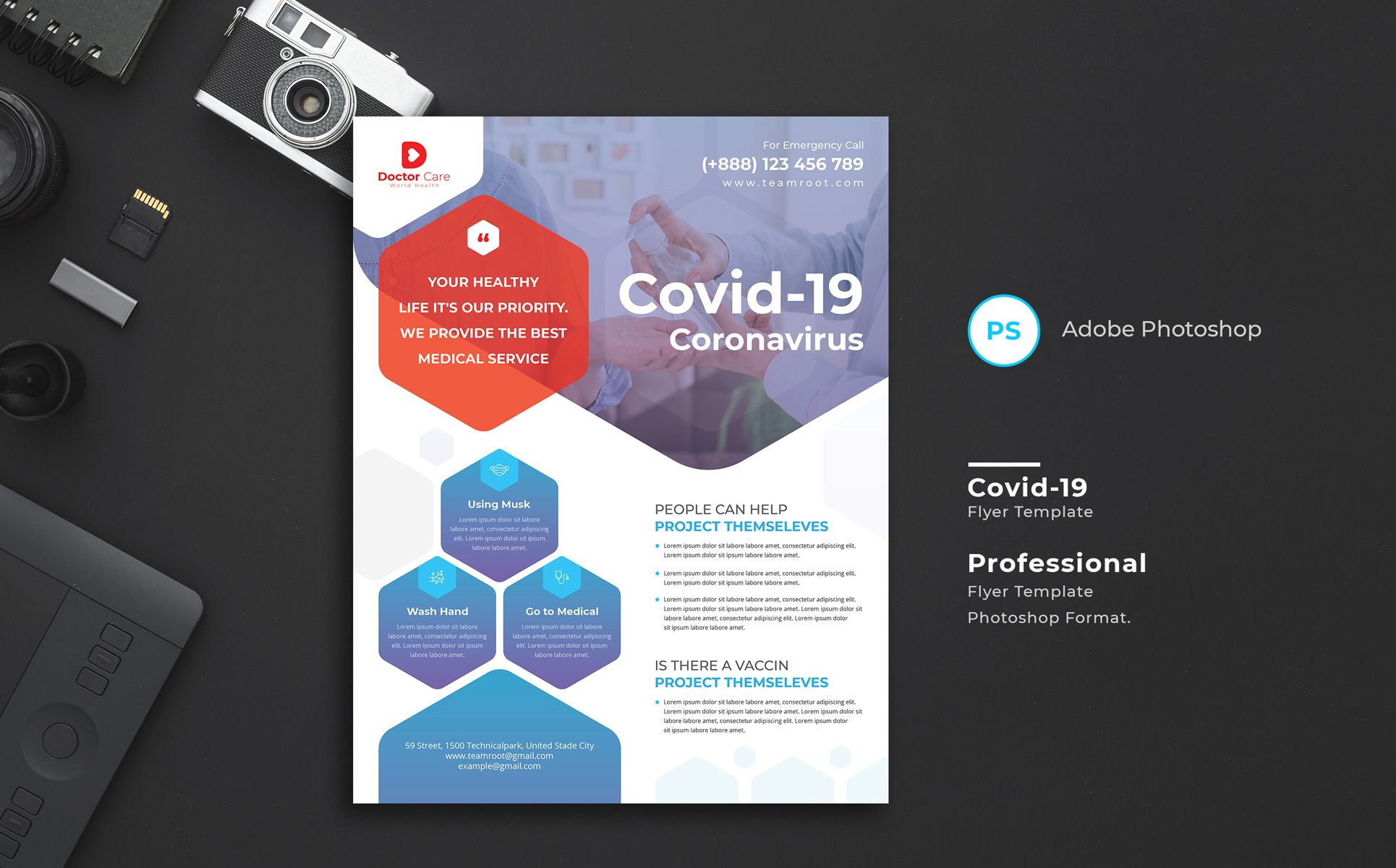 Download Фирменный стиль "Covid-19 Flyer - Corporate Identity Template" / Covid-19 Flyer - Corporate Identity Template - Фирменный стиль на тему графика flyer,coronavirous,covid19,business,medical,calpain,doctor
