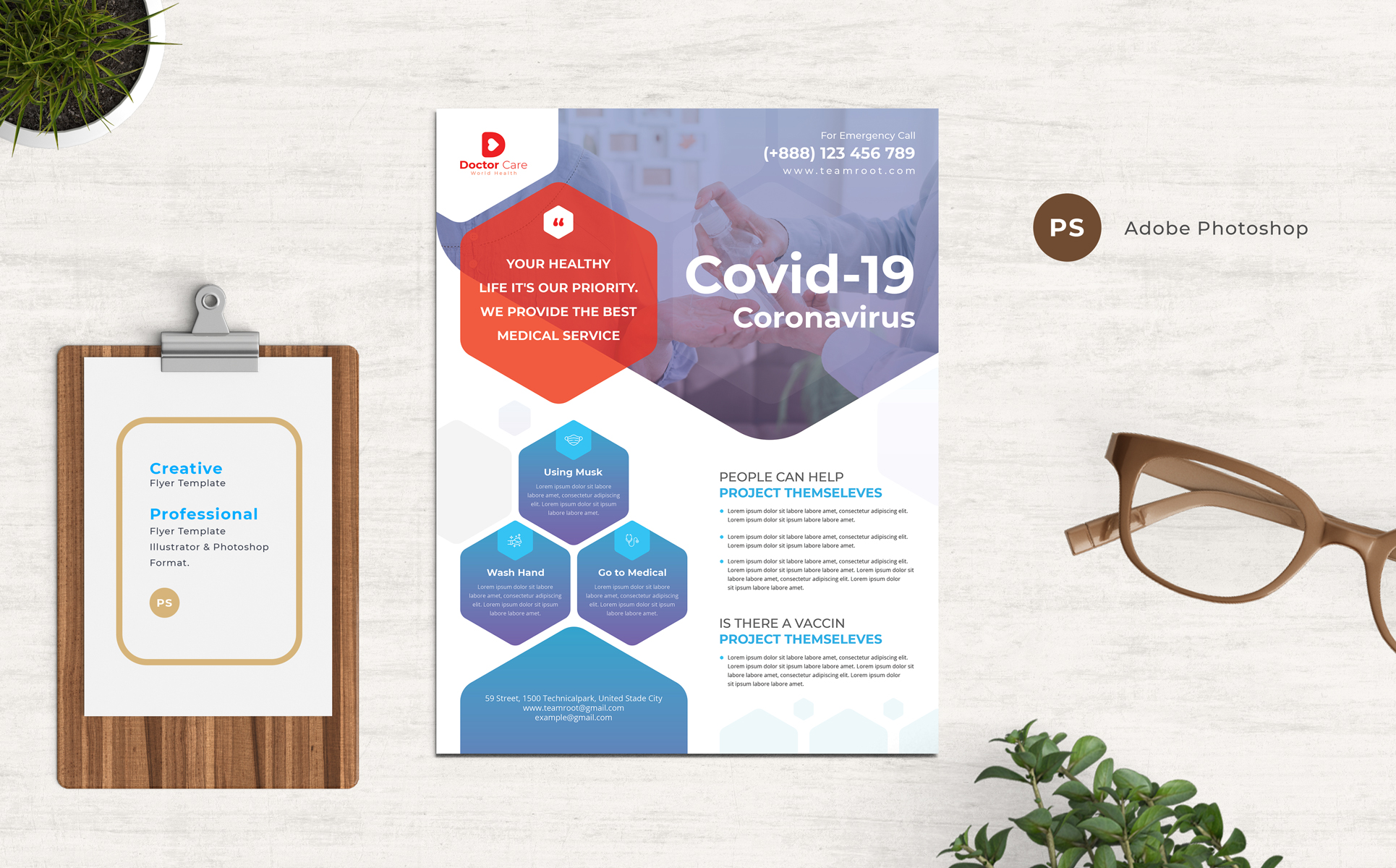 Download Фирменный стиль "Covid-19 Flyer - Corporate Identity Template" / Covid-19 Flyer - Corporate Identity Template - Фирменный стиль на тему графика flyer,coronavirous,covid19,business,medical,calpain,doctor